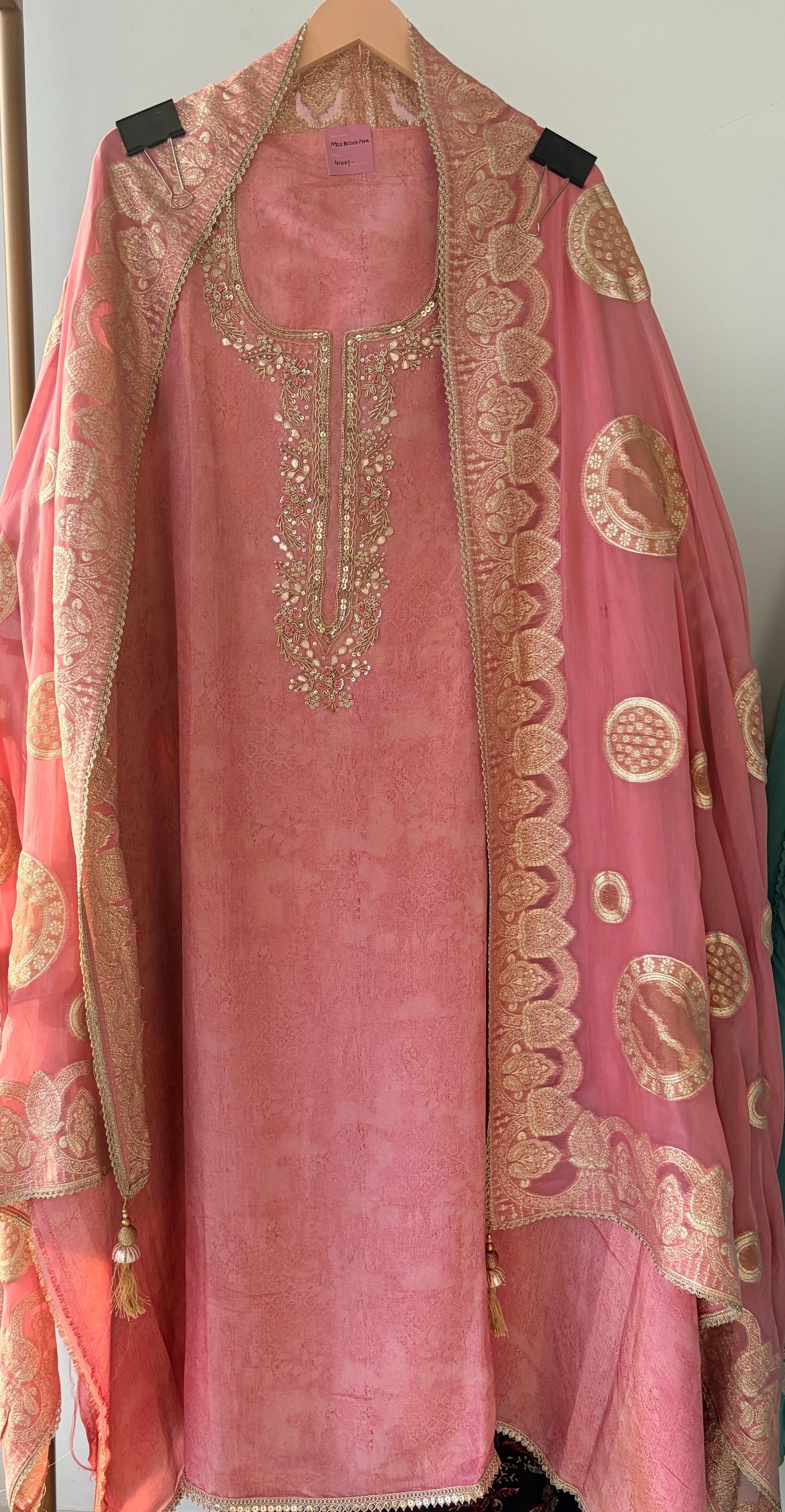 Pink Shimmer Banarasi Semi Stitched Suit