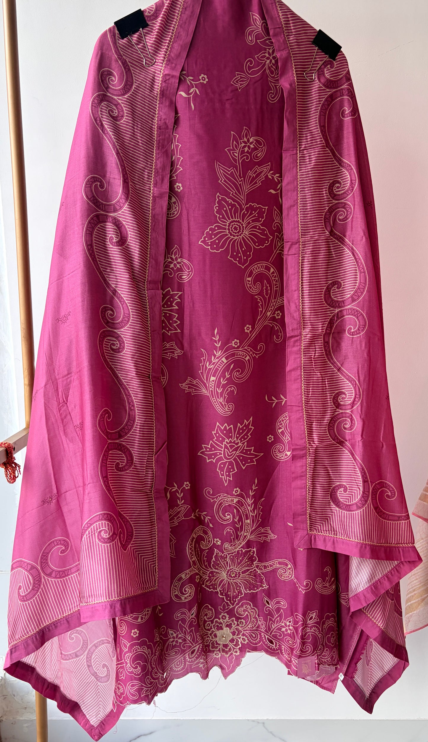 Pink Cutwork Muslin Semi Stitched Suit