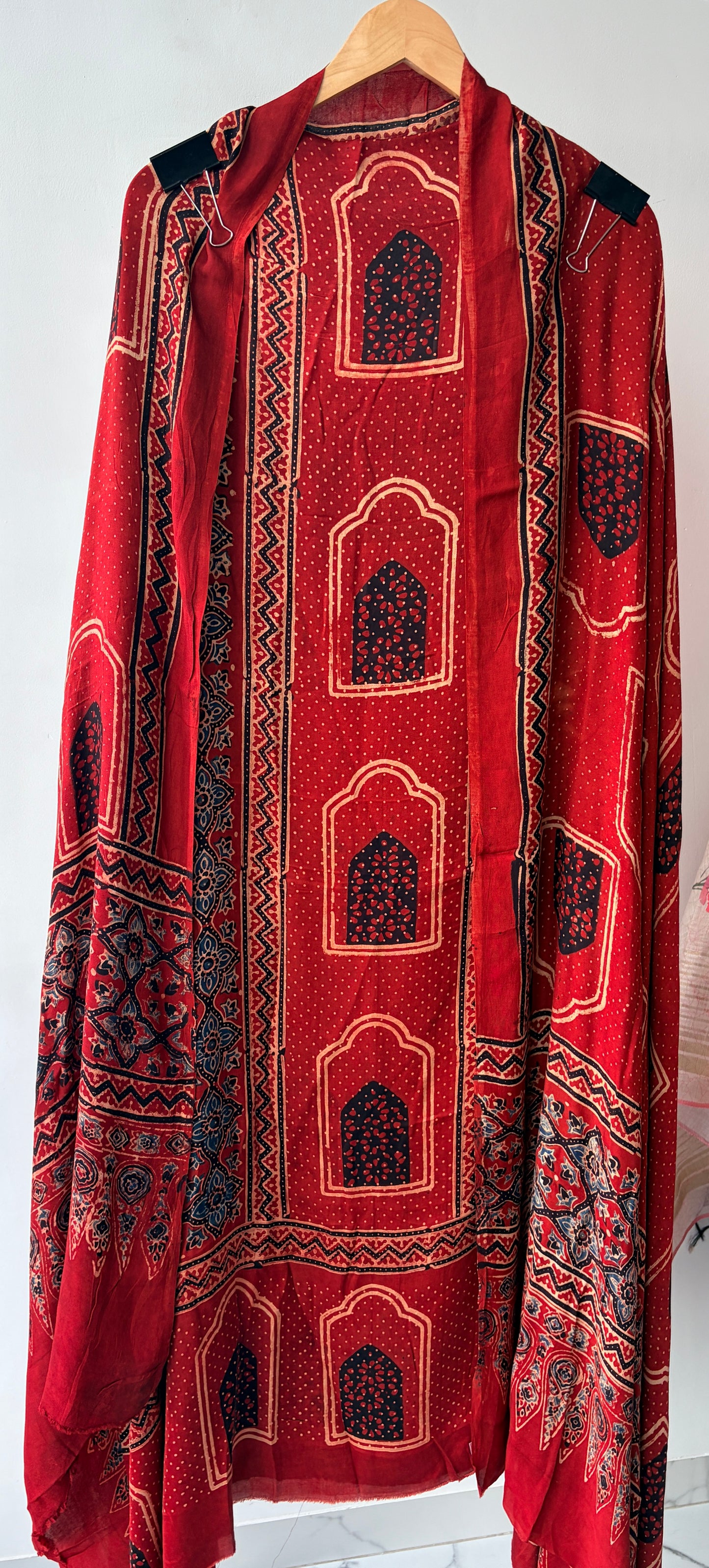 Maroon Ajrak Modal Silk Unstitched Suit