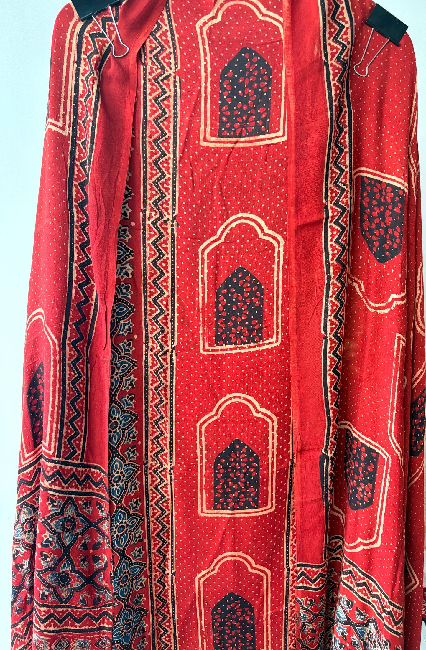 Maroon Ajrak Modal Silk Unstitched Suit