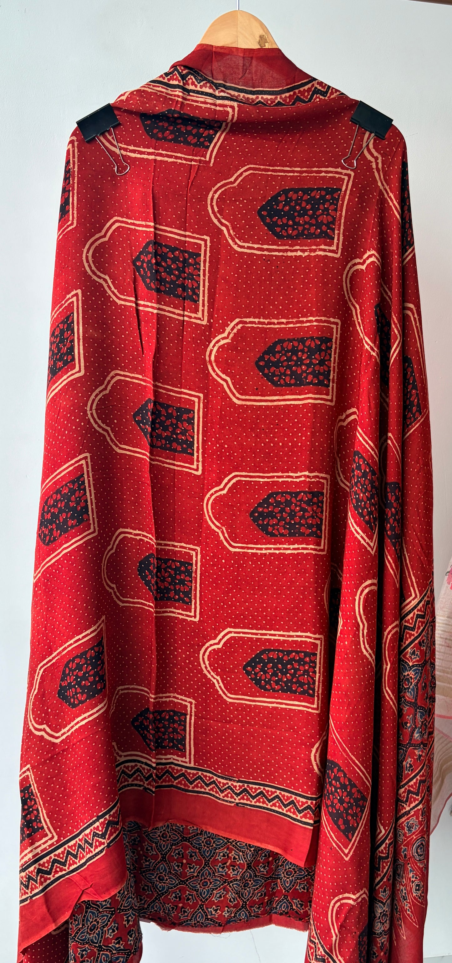 Maroon Ajrak Modal Silk Unstitched Suit