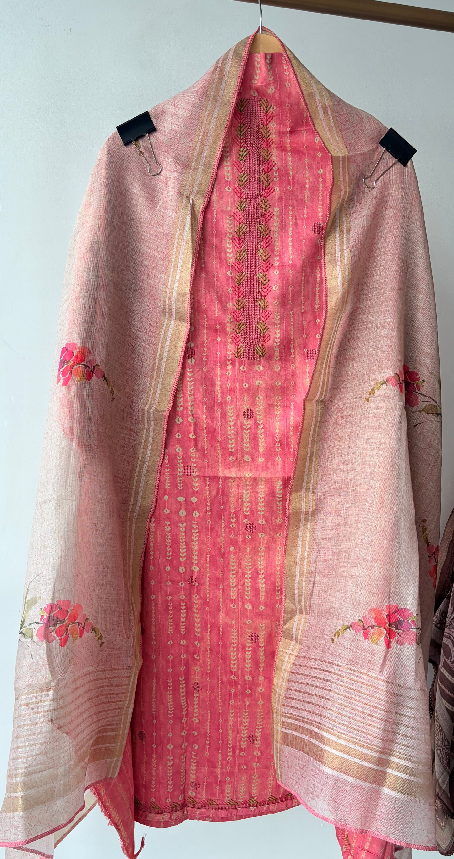 Pink Embroidered Cotton Unstitched Suit