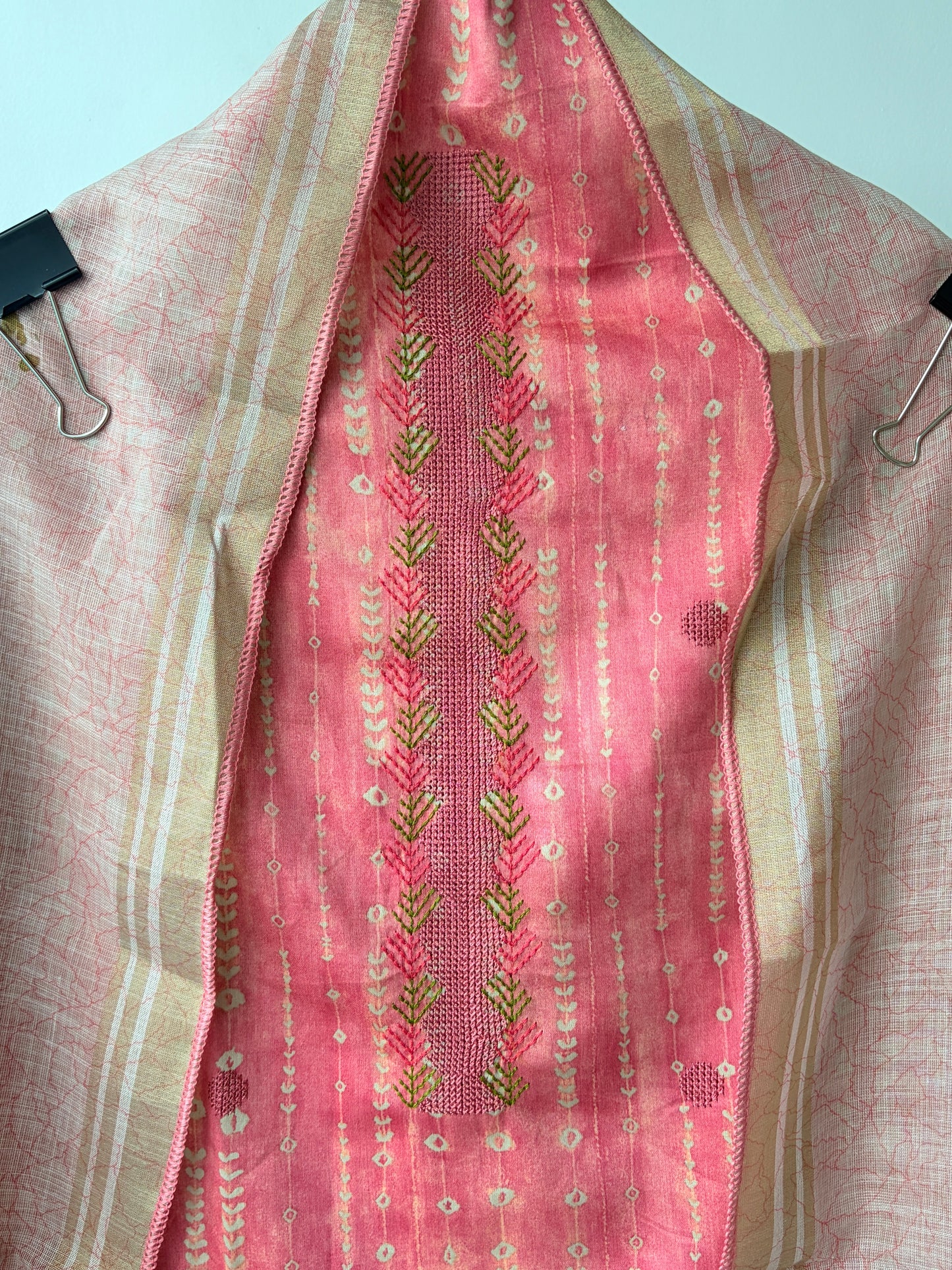 Pink Embroidered Cotton Unstitched Suit