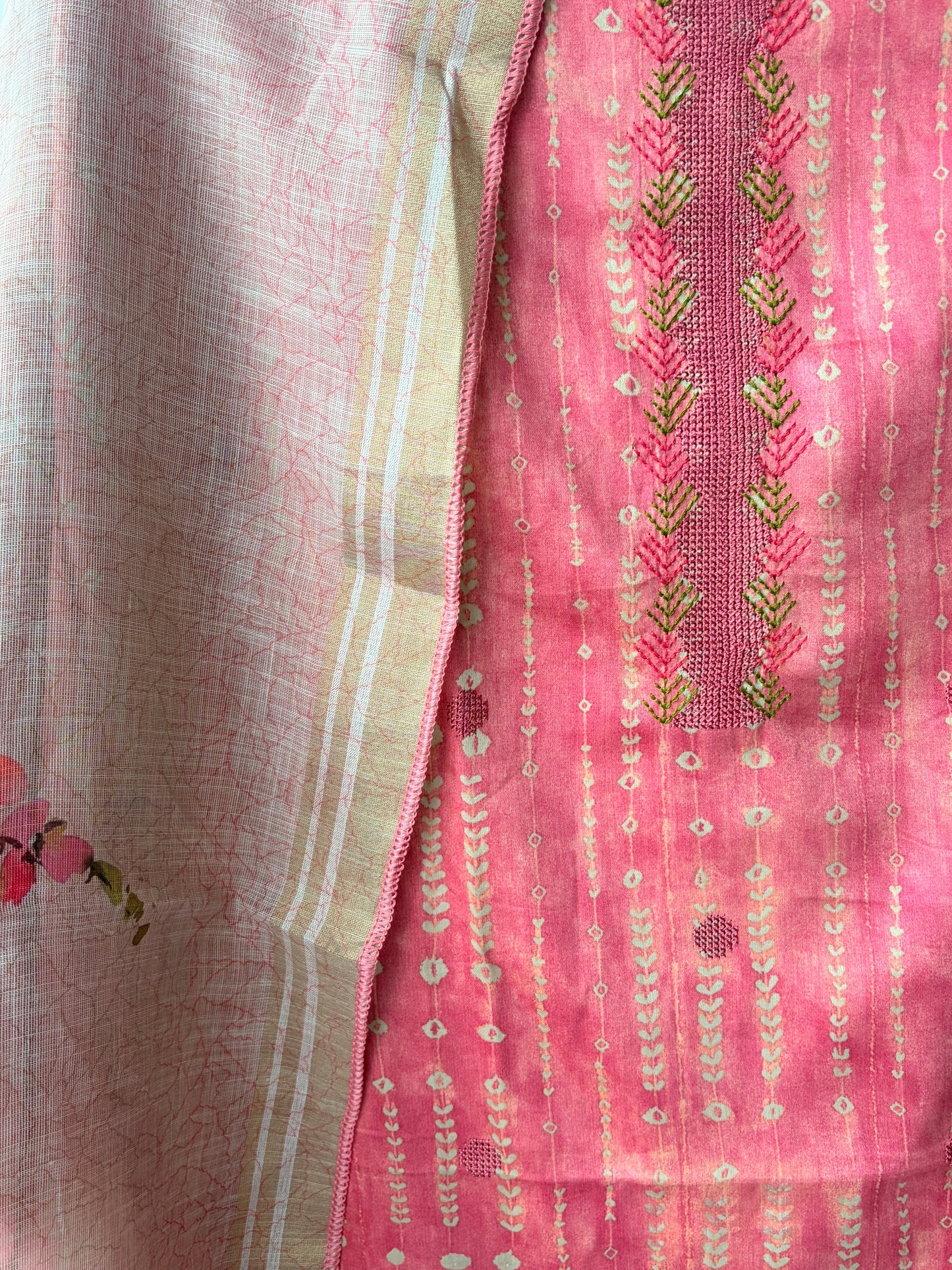 Pink Embroidered Cotton Unstitched Suit