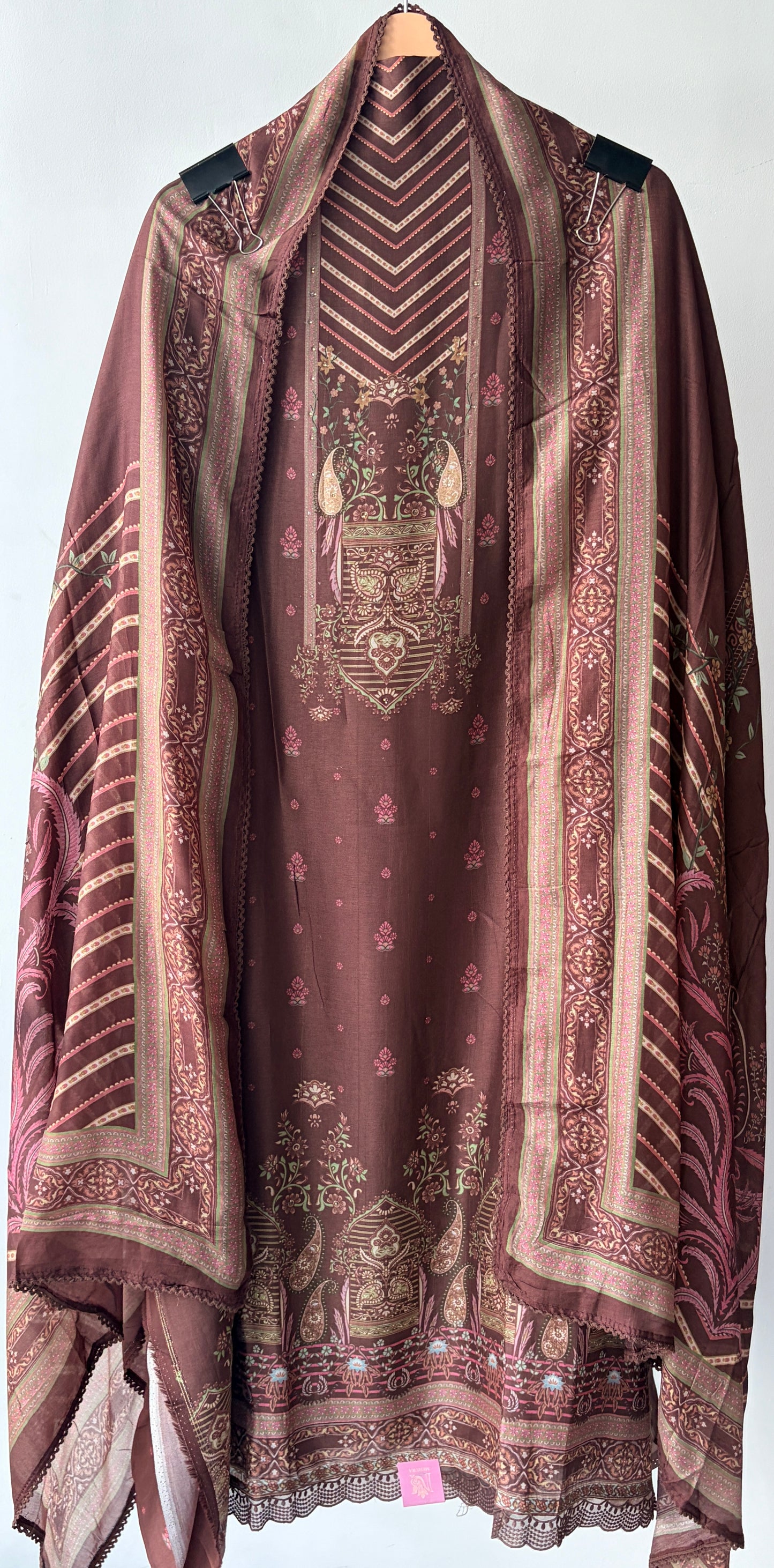 Brown Muslin Silk Unstitched Suit