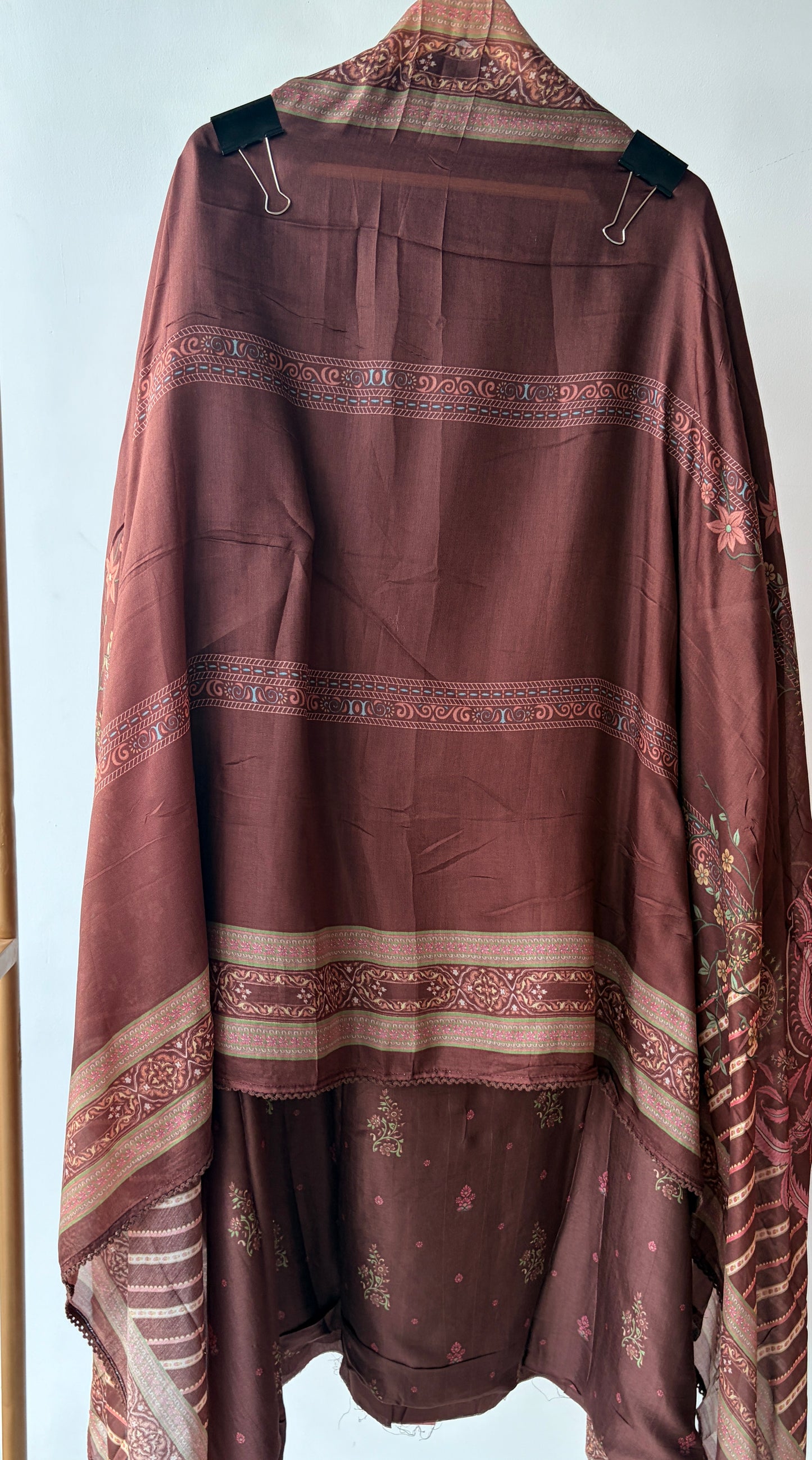 Brown Muslin Silk Unstitched Suit