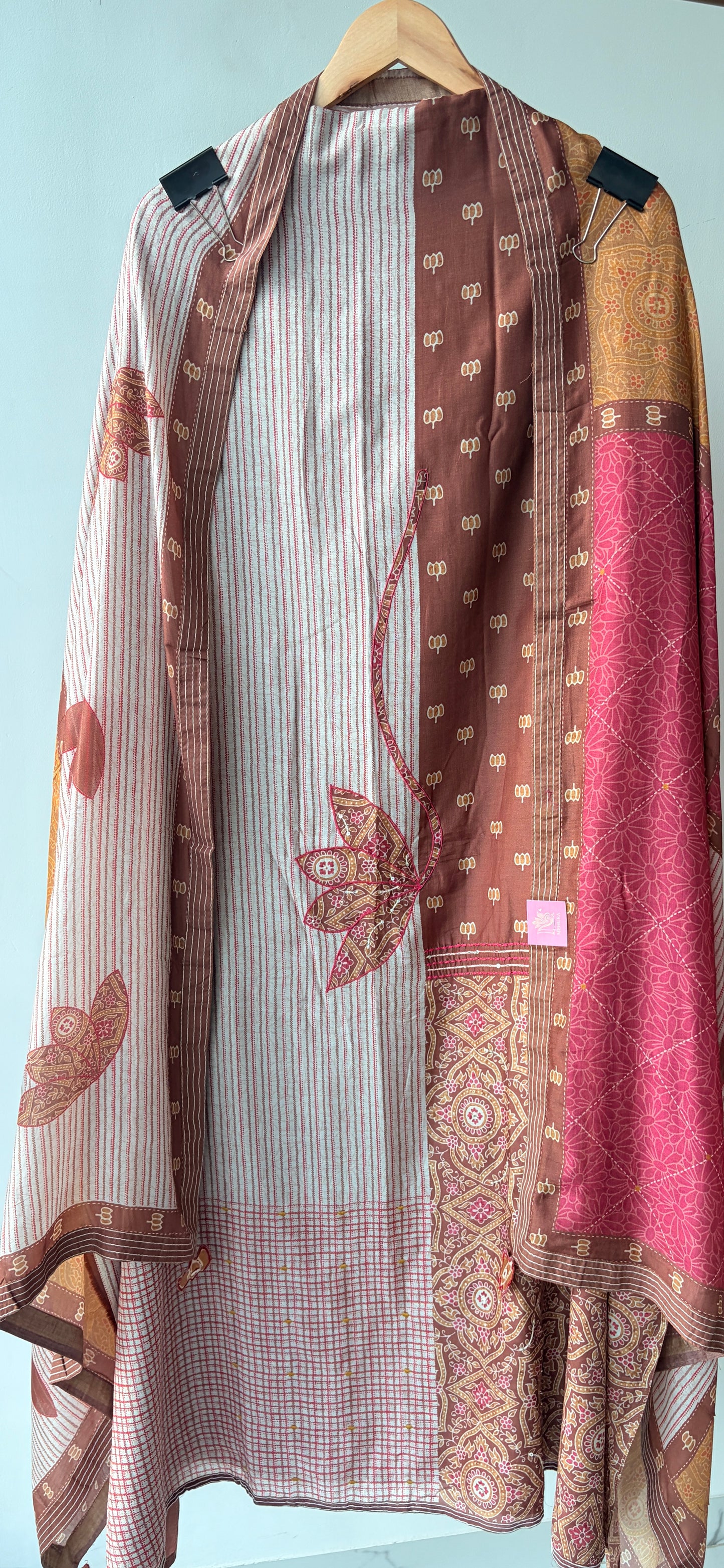 Brown Muslin Digitally Printed Semi Stitched Suit