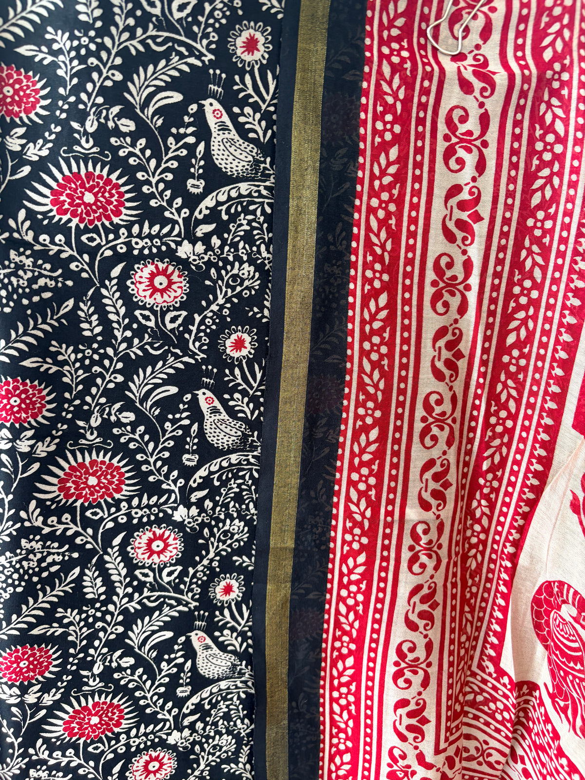 Red N Black Maheshwari Silk Unstitched Suit
