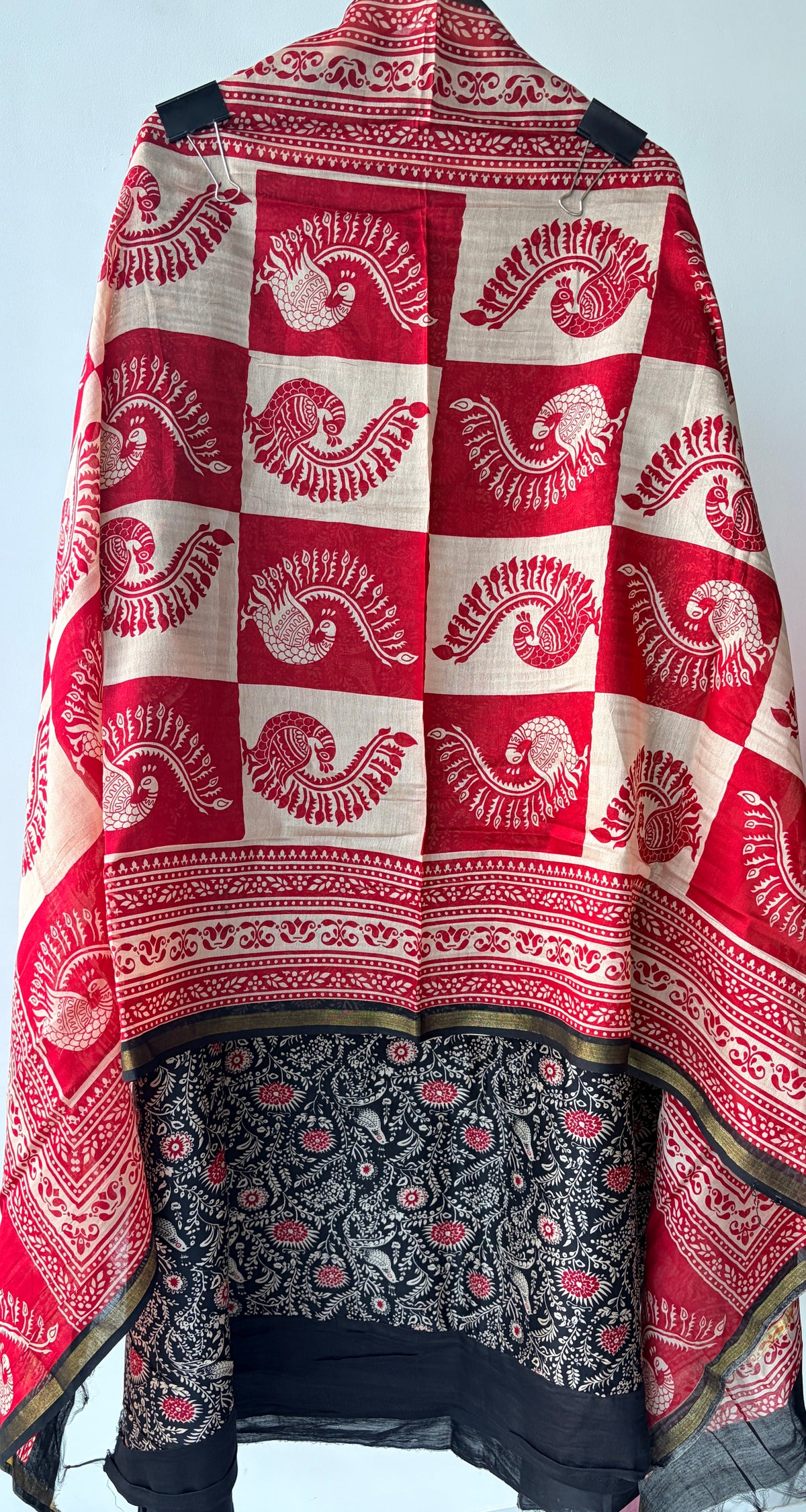 Red N Black Maheshwari Silk Unstitched Suit
