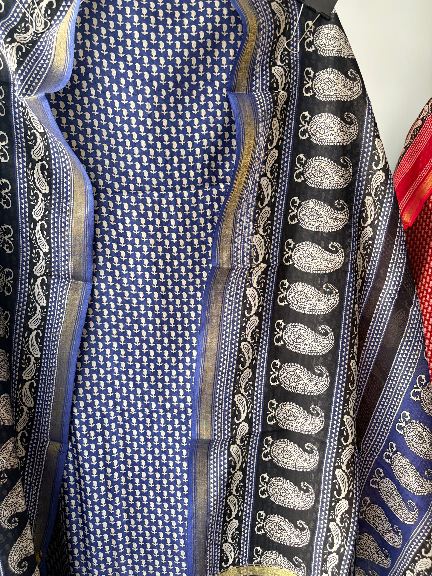 Dark Blue Maheshwari Silk Unstitched Suit