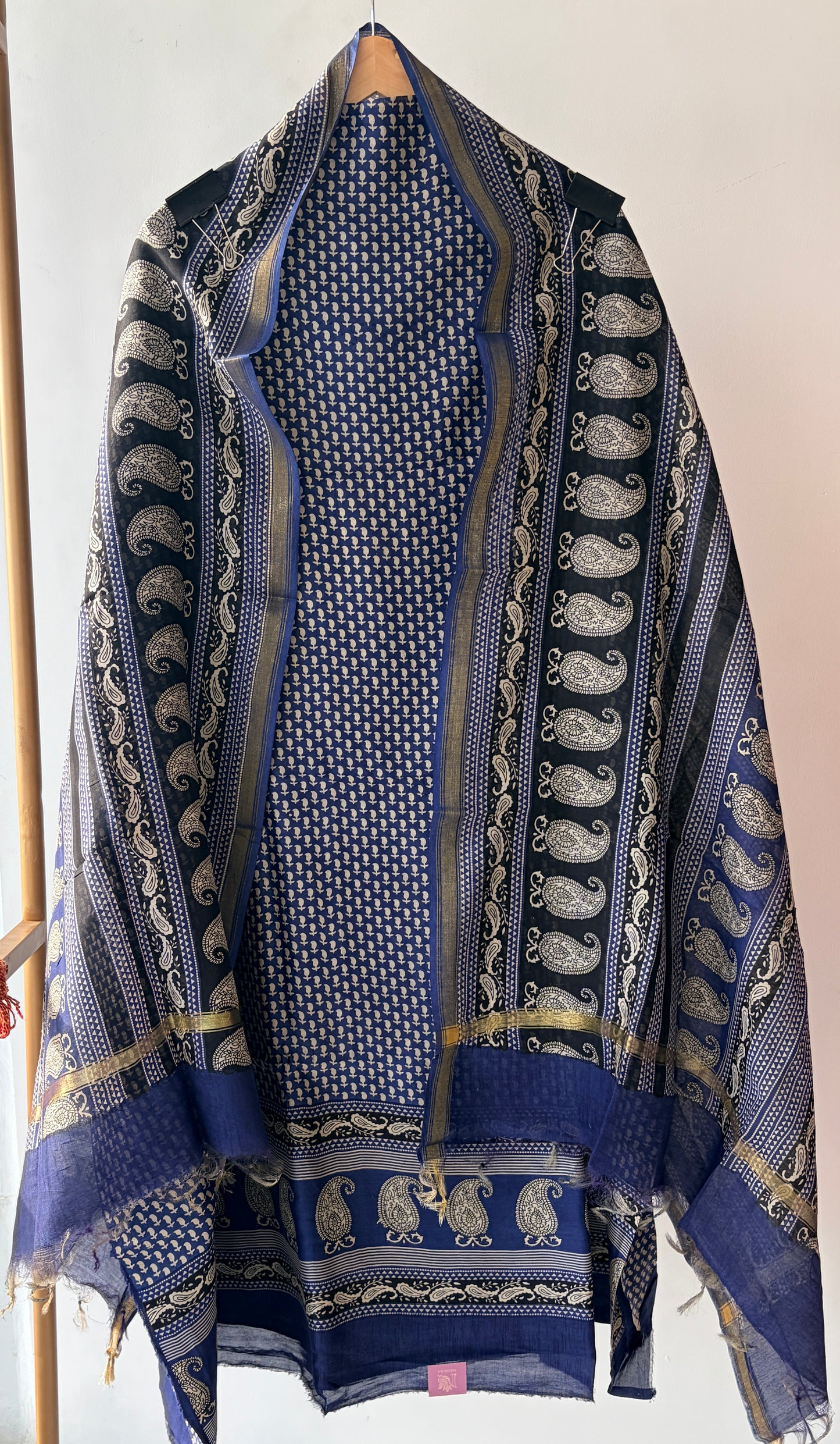 Dark Blue Maheshwari Silk Unstitched Suit