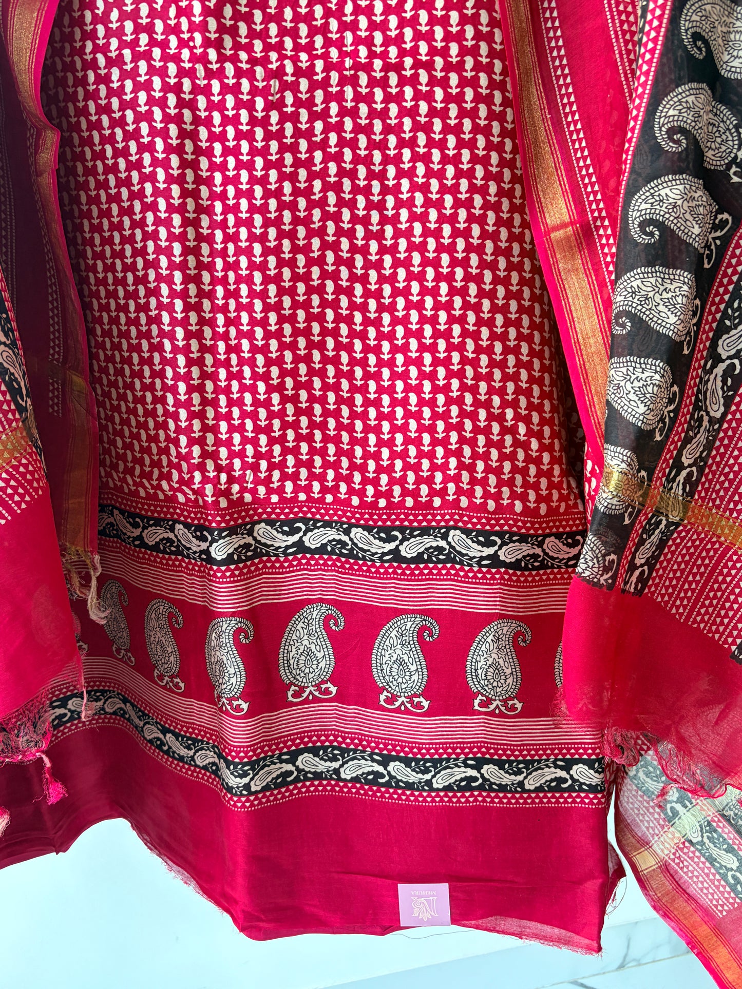 Red Maheshwari Unstitched Suit