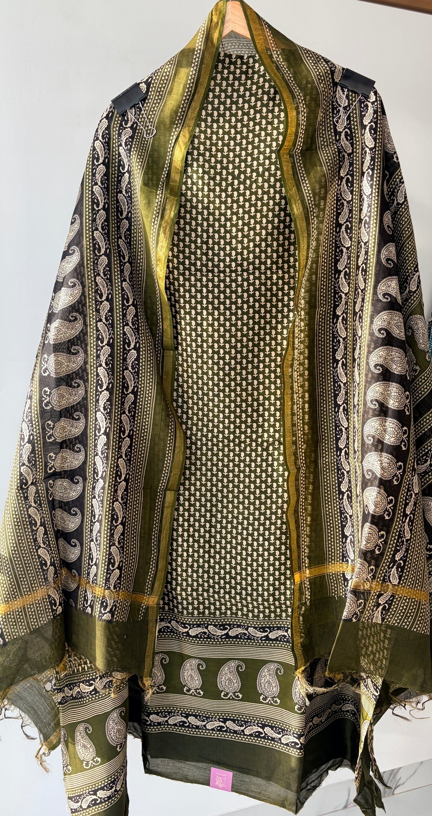 Olive Green Maheshwari Unstitched Suit
