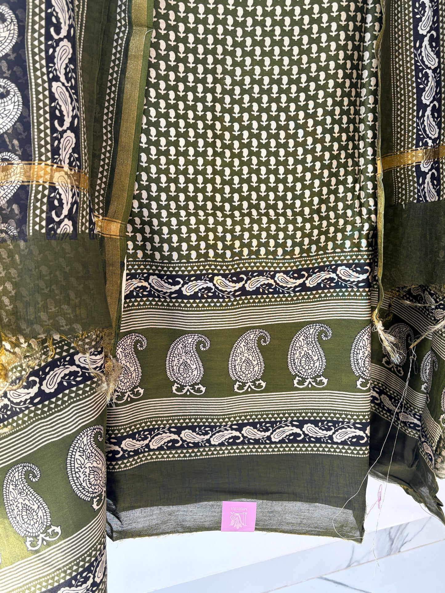 Olive Green Maheshwari Unstitched Suit