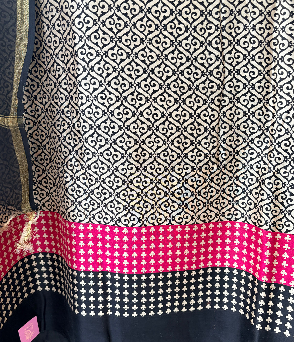 Pink N Black Maheshwari Unstitched Suit