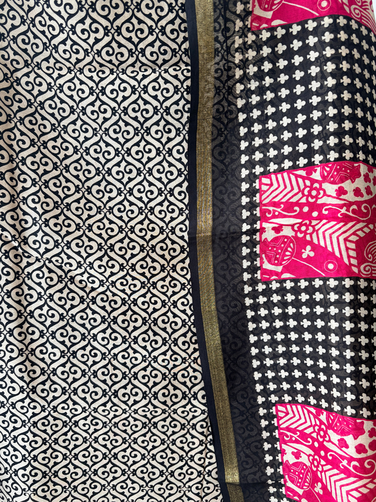 Pink N Black Maheshwari Unstitched Suit