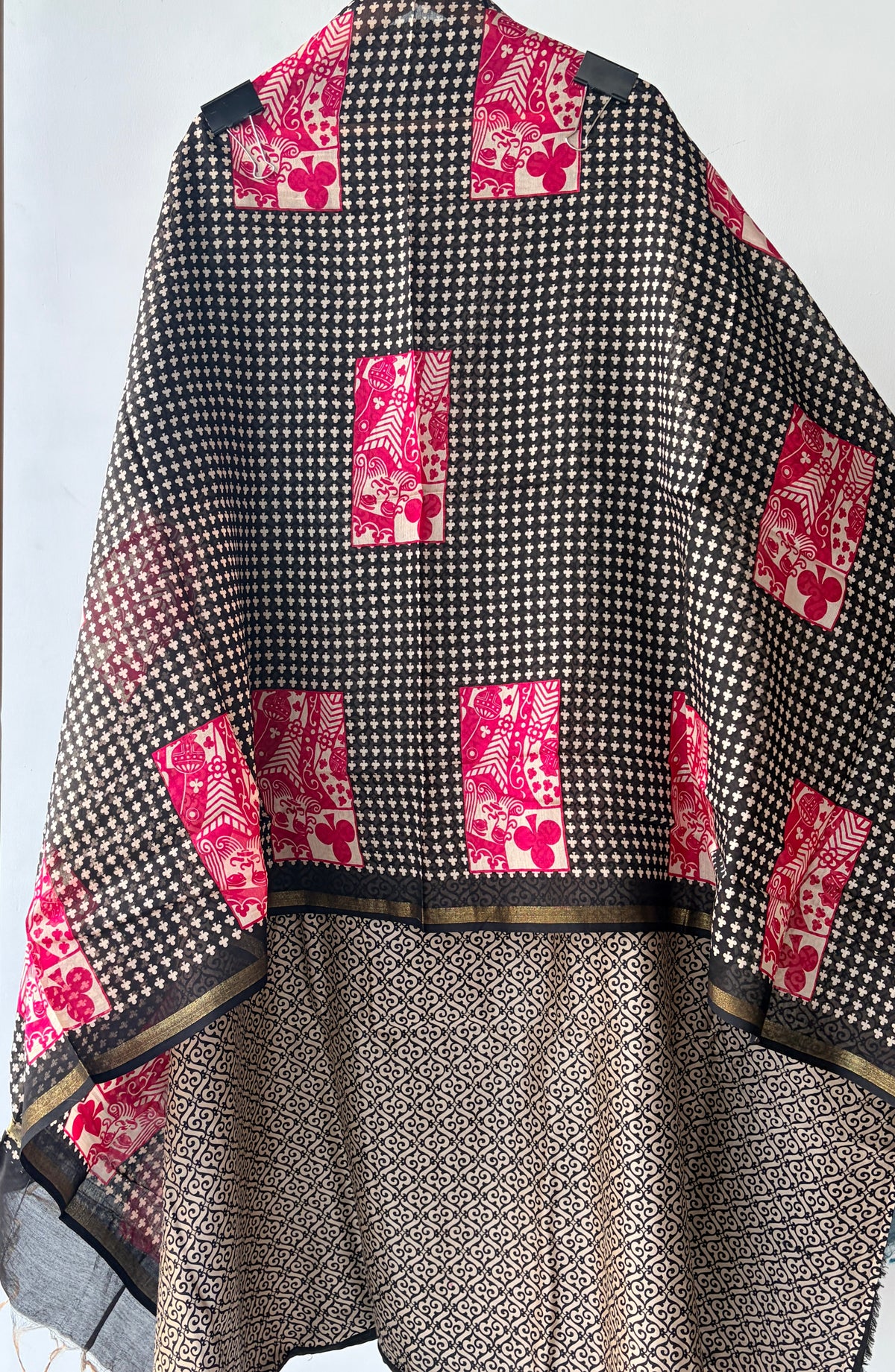 Pink N Black Maheshwari Unstitched Suit
