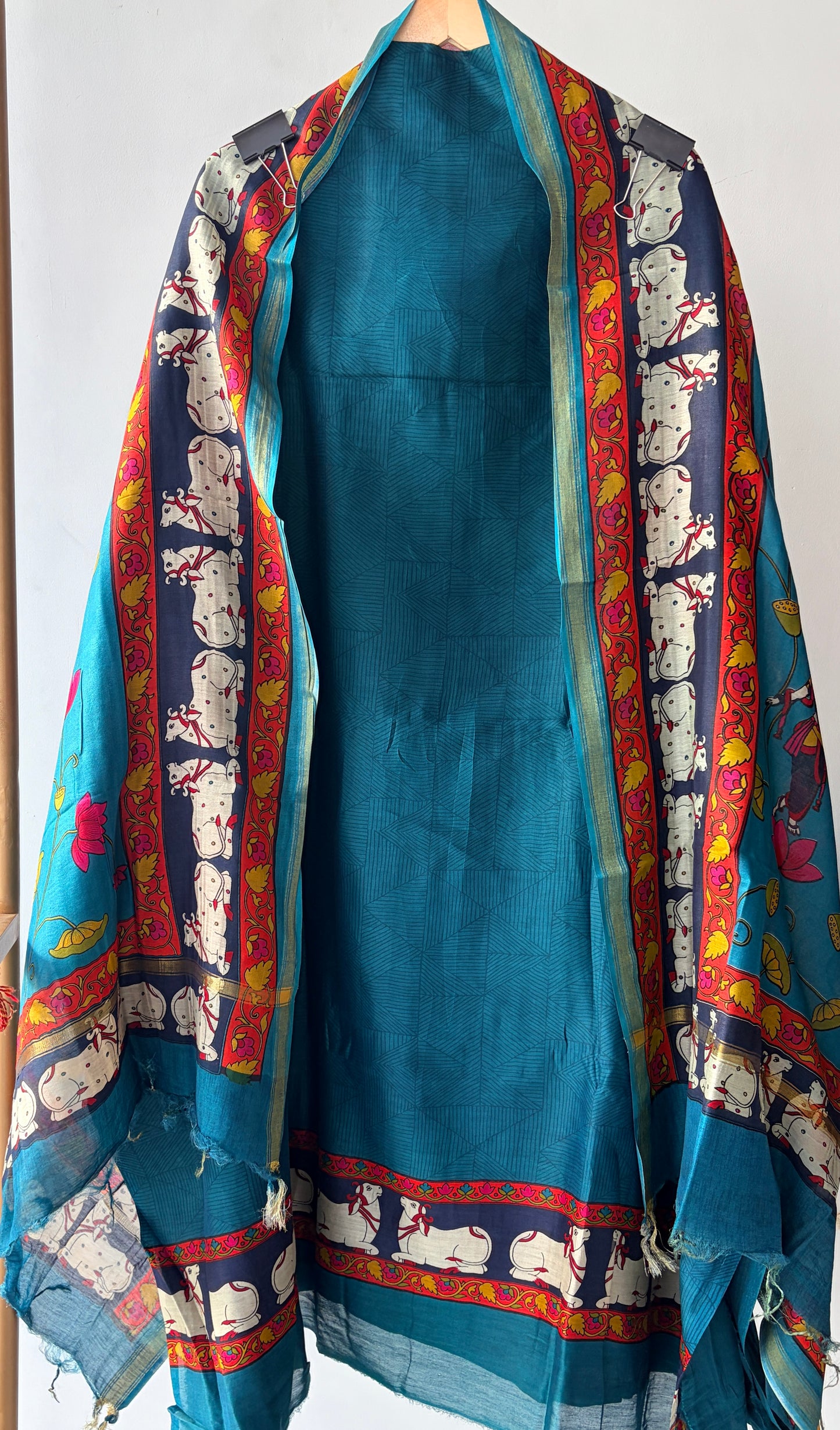 Blue Maheshwari Silk Unstitched Suit