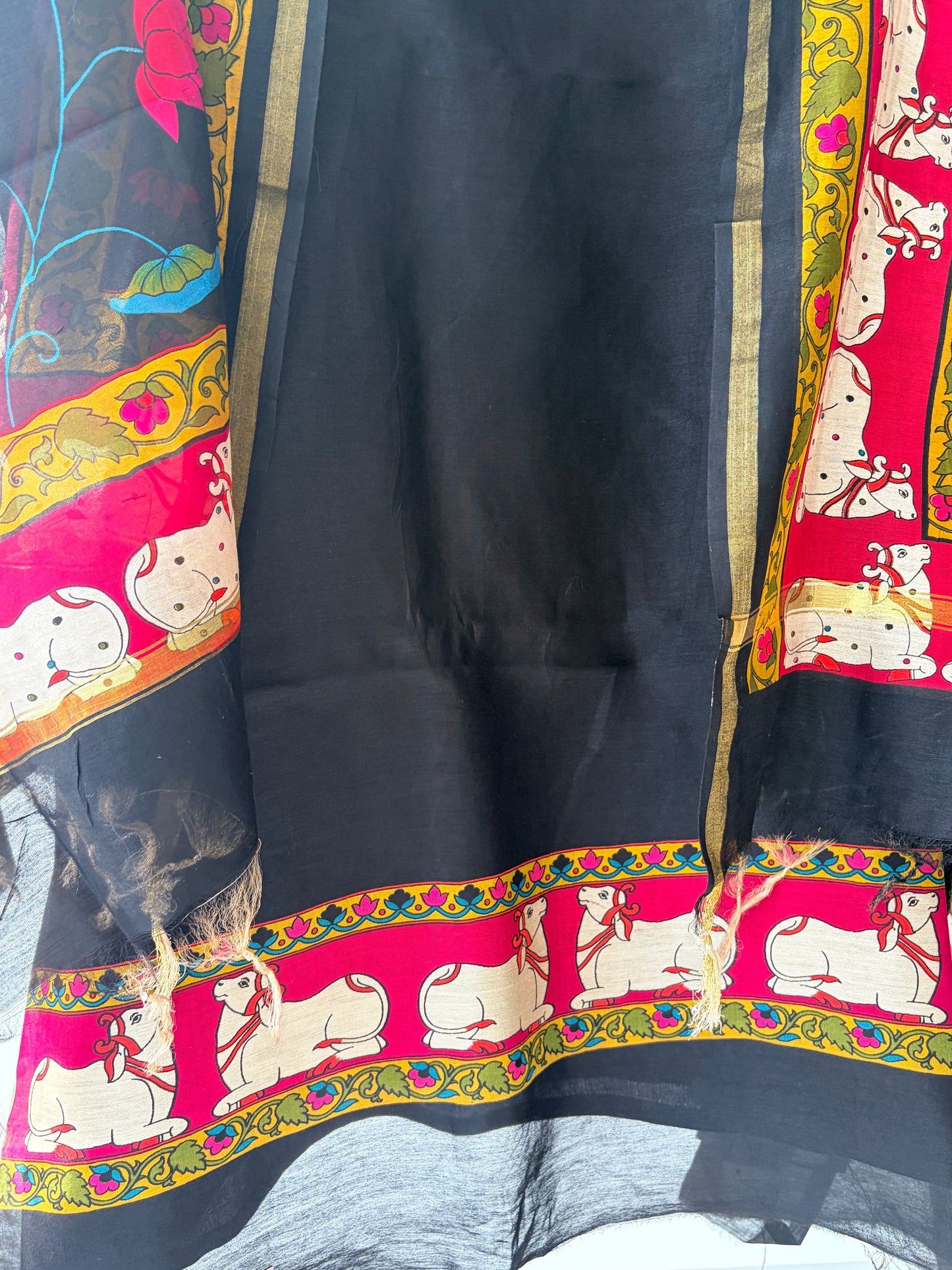 Black Cow Figure Maheshwari Unstitched Suit