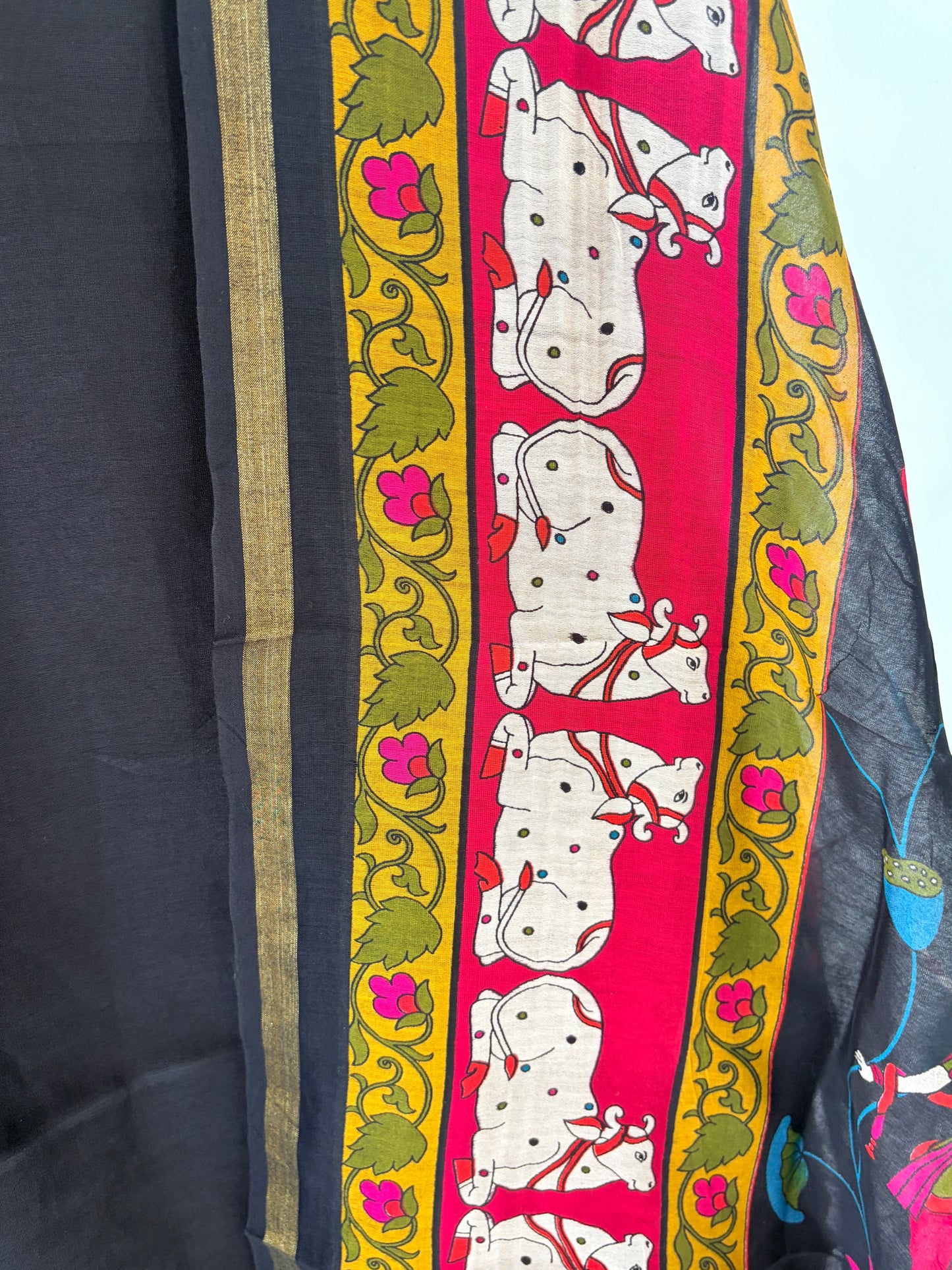 Black Cow Figure Maheshwari Unstitched Suit