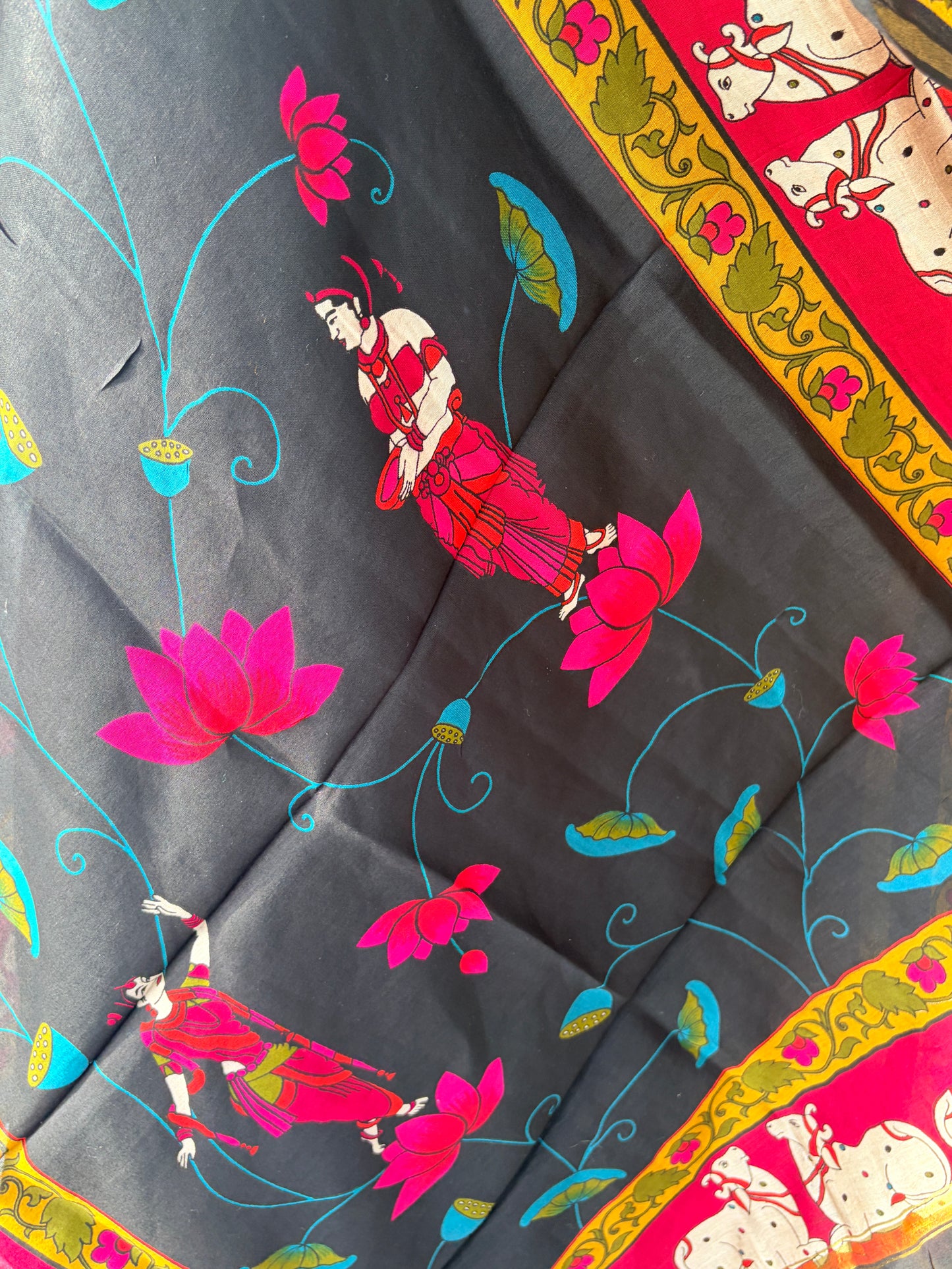 Black Cow Figure Maheshwari Unstitched Suit