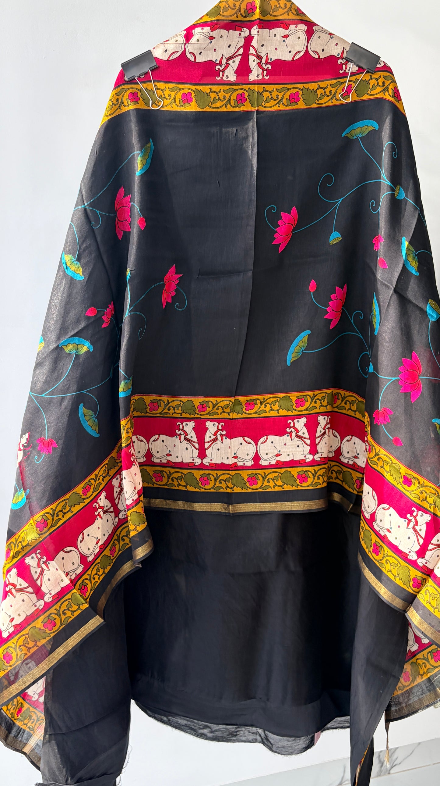 Black Cow Figure Maheshwari Unstitched Suit