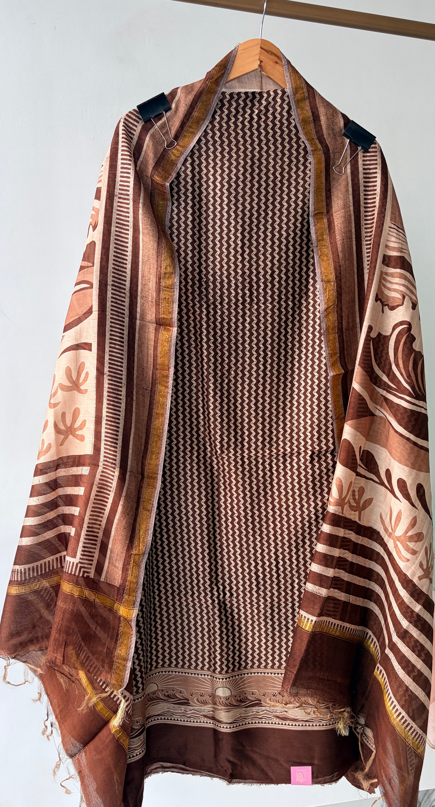 Brown Maheshwari Silk Unstitched Suit