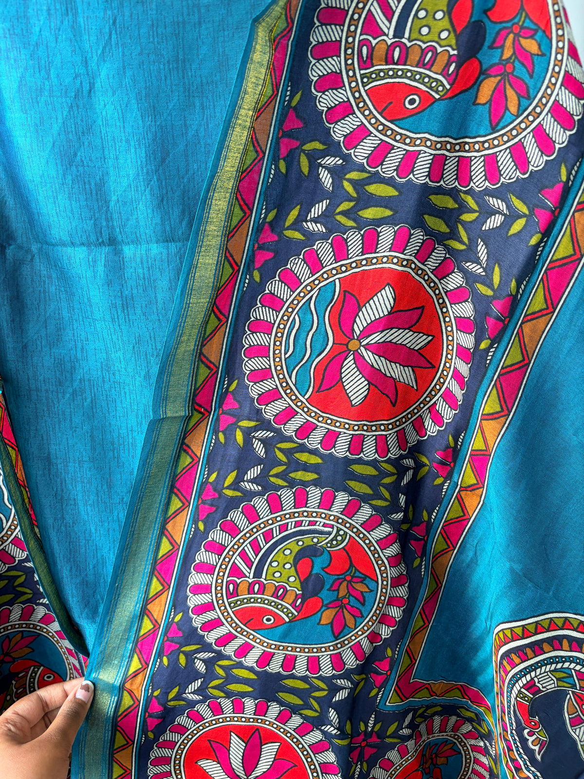 Green Maheshwari Silk Unstitched Suit