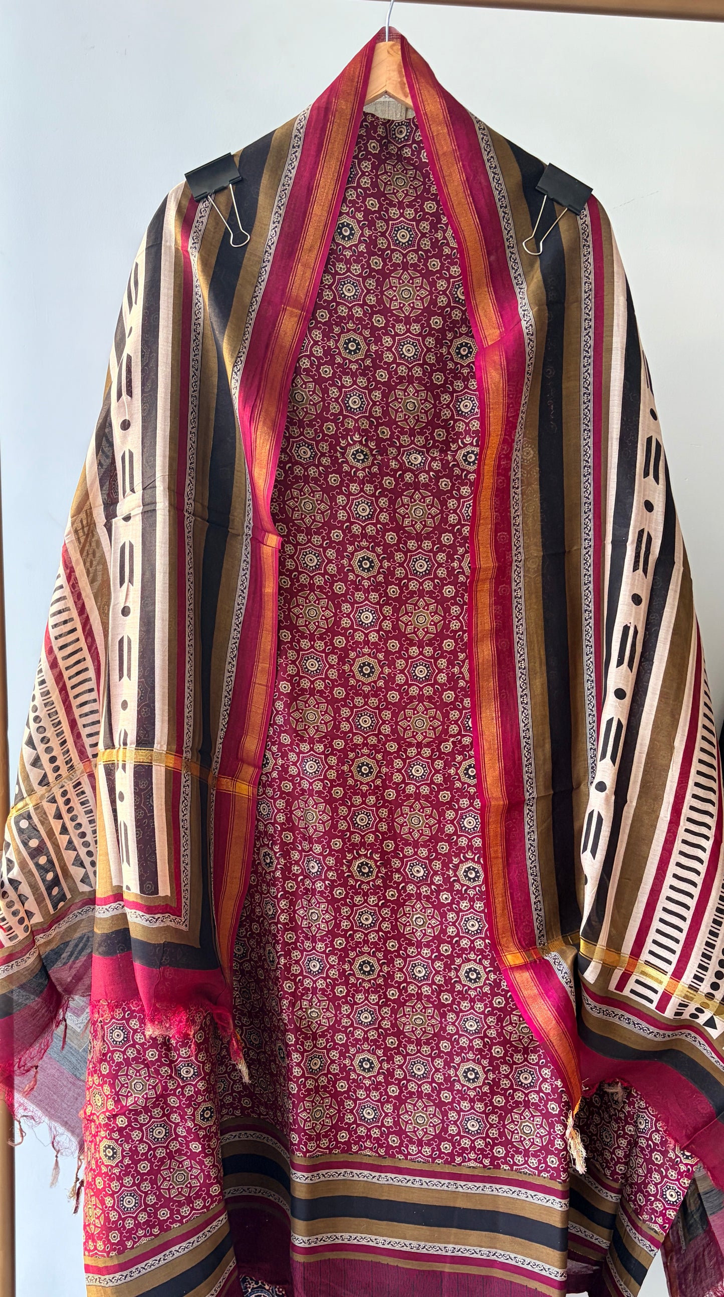 Wine Maheshwari Silk Unstitched Suit