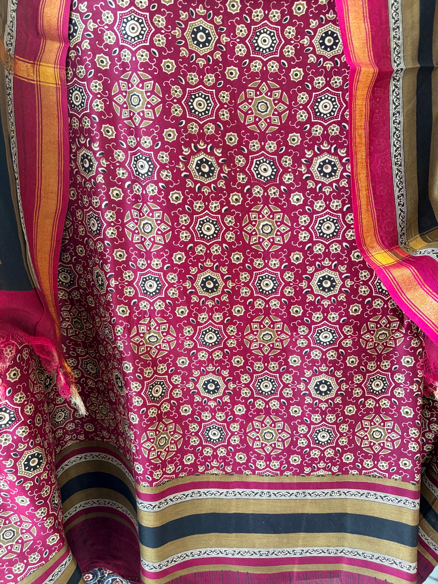 Wine Maheshwari Silk Unstitched Suit
