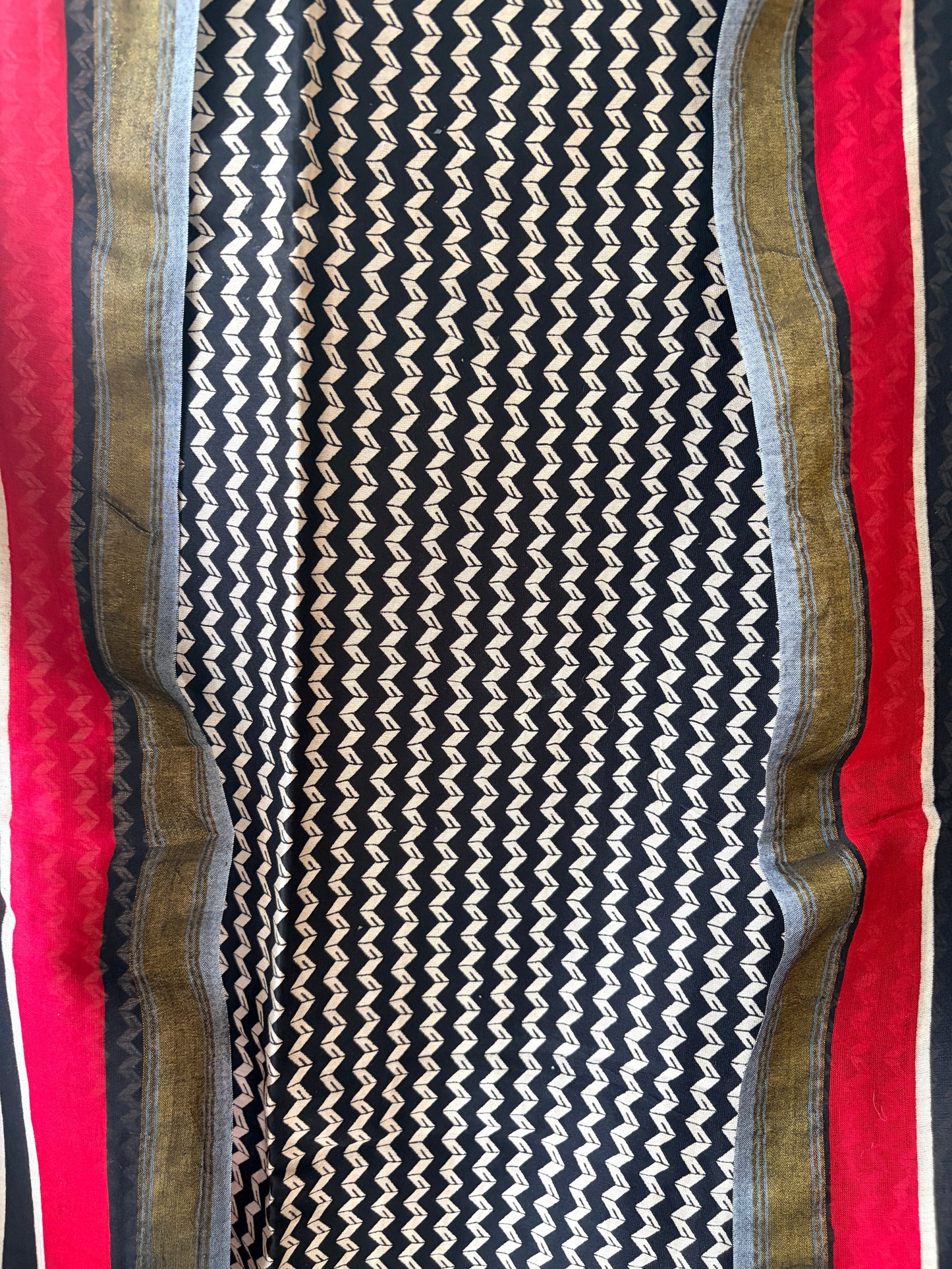 Red N Black Maheshwari Silk Unstitched Suit