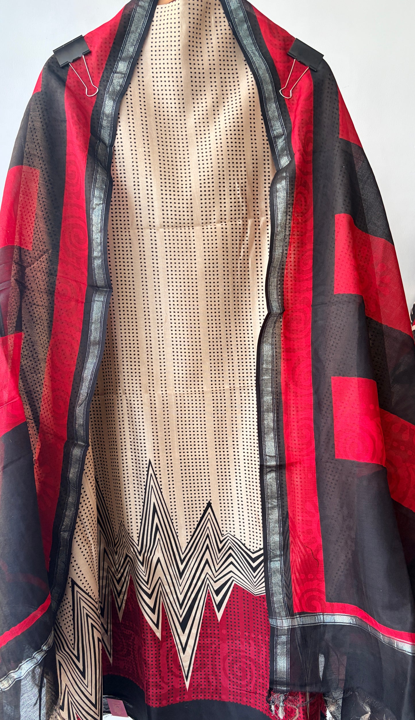 Beige Maheshwari Silk Unstitched Suit