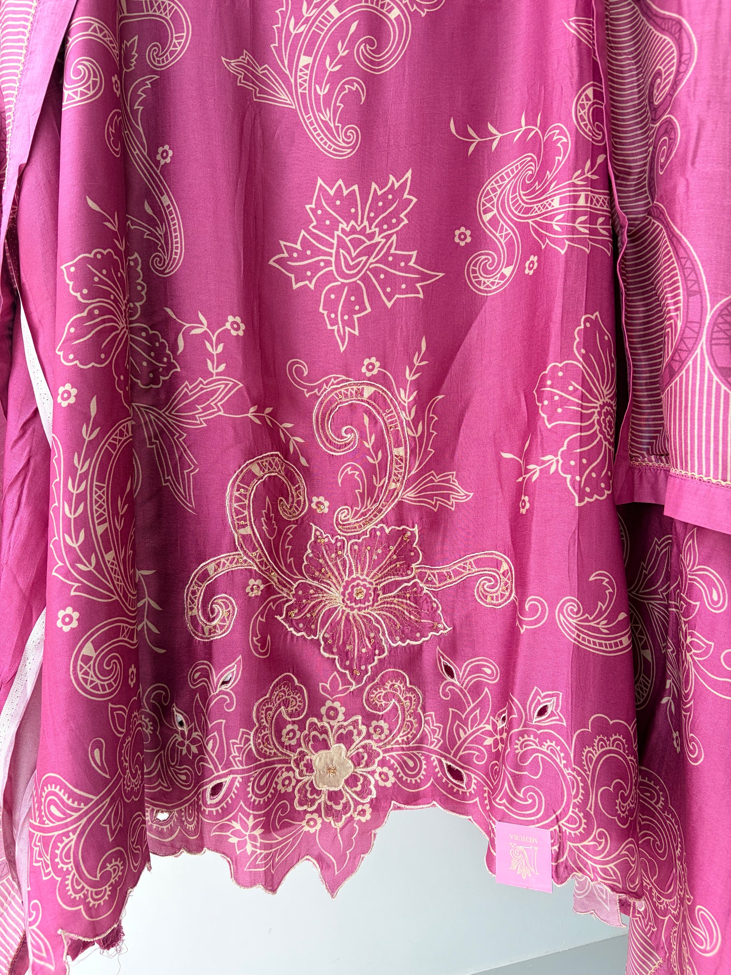 Pink Cutwork Muslin Semi Stitched Suit