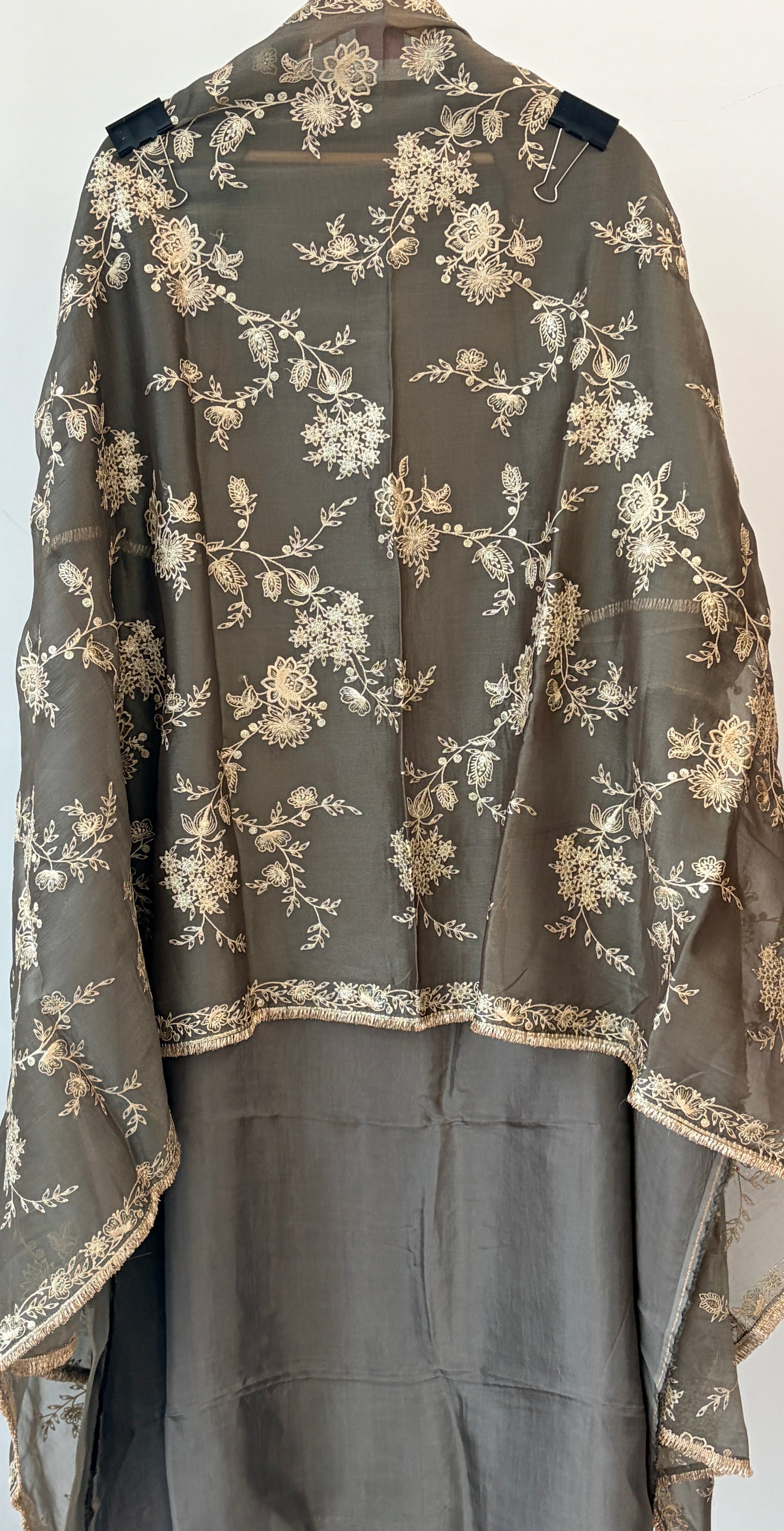 Grey Glass Tissue Embroidered Unstitched Suit