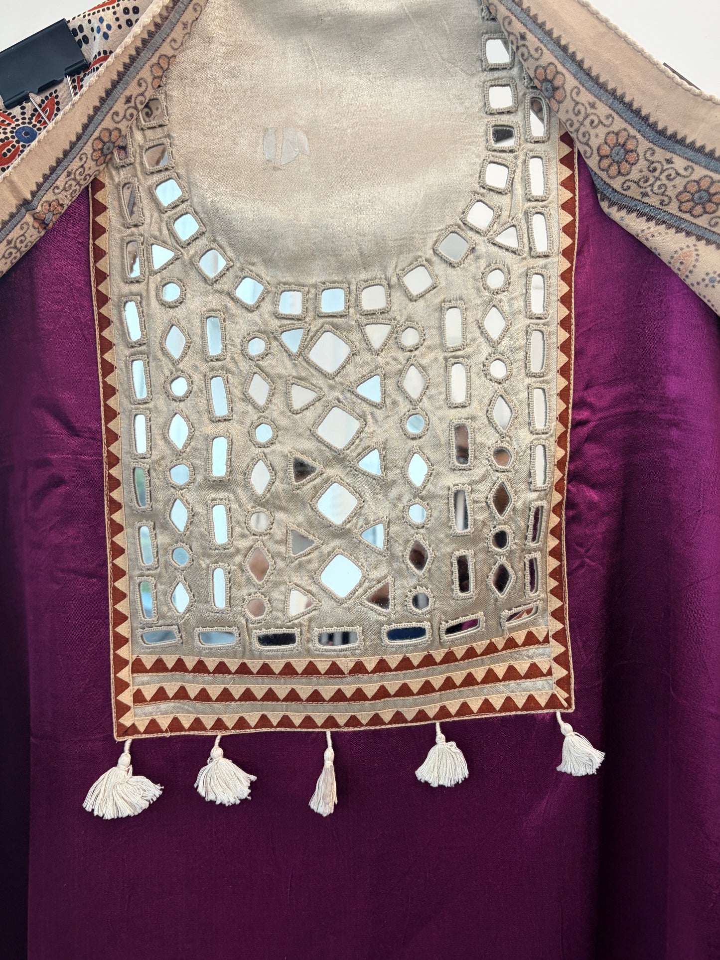 Wine Mirror Work Gajji Silk Unstitched Suit