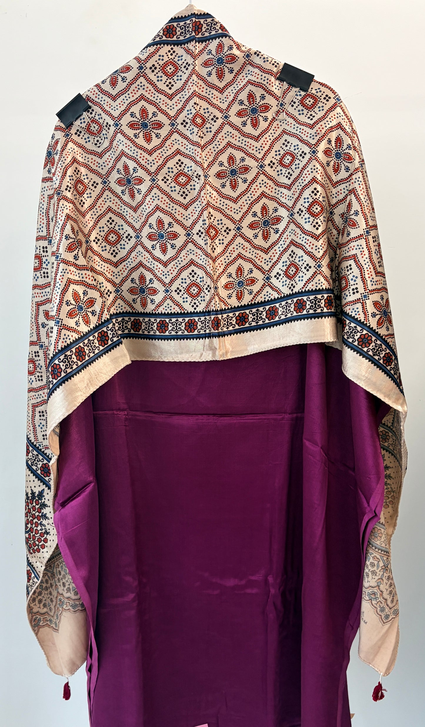 Wine Mirror Work Gajji Silk Unstitched Suit