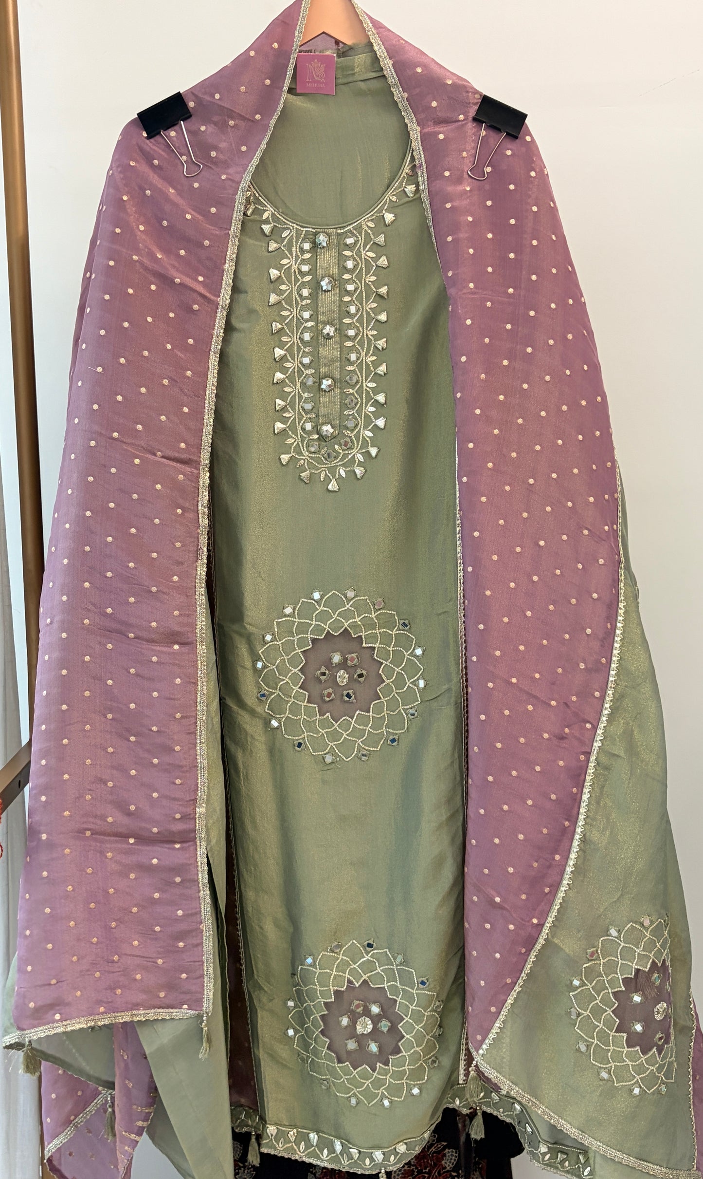 Green Gotta Patti Shimmer Unstitched Suit