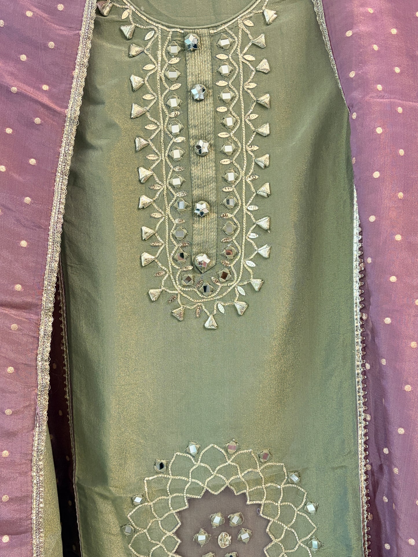 Green Gotta Patti Shimmer Unstitched Suit