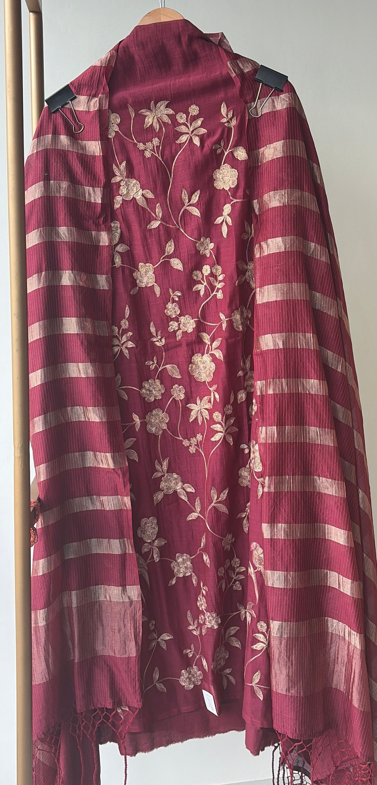 Berry Wine Mul Chanderi Unstitched Suit