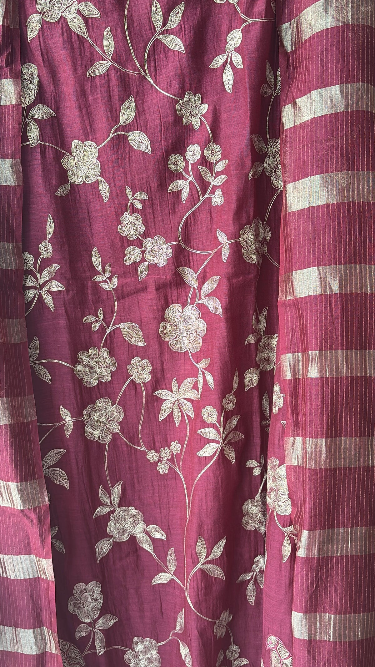 Berry Wine Mul Chanderi Unstitched Suit