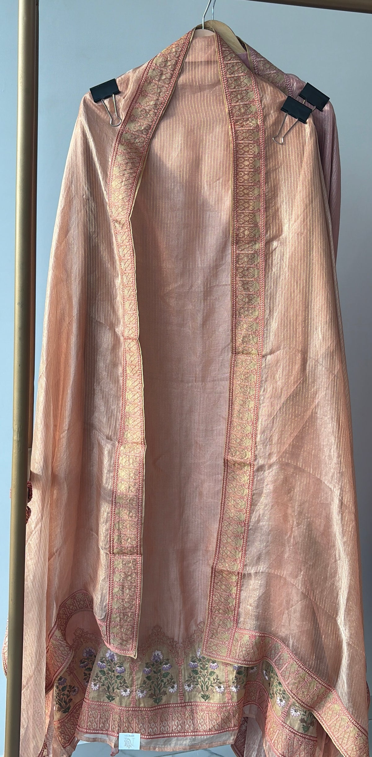 Peach Tissue Embroidered Unstitched Suit
