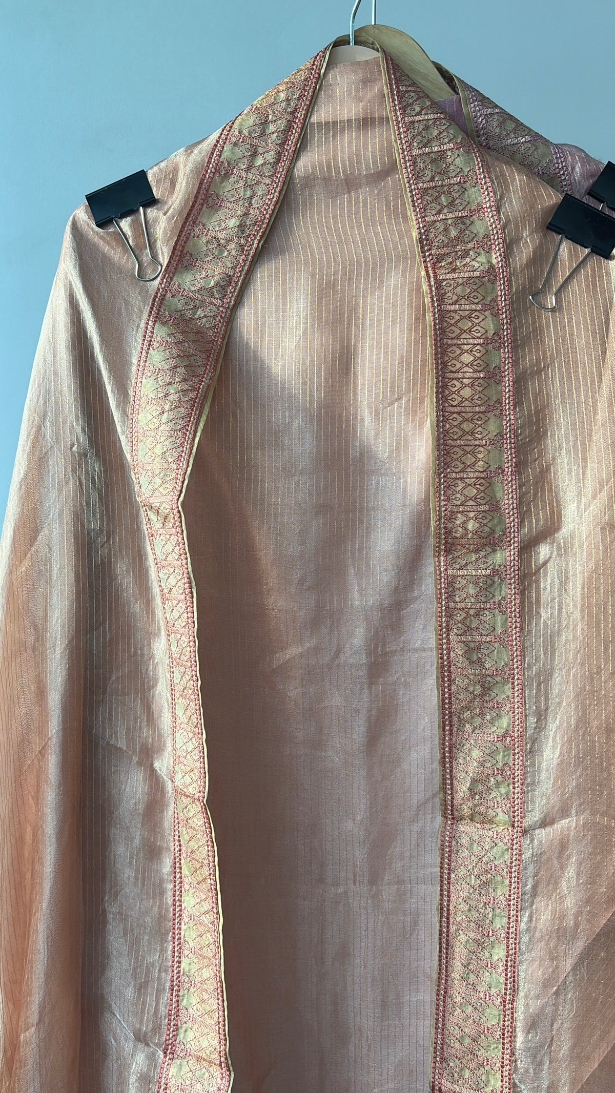 Peach Tissue Embroidered Unstitched Suit
