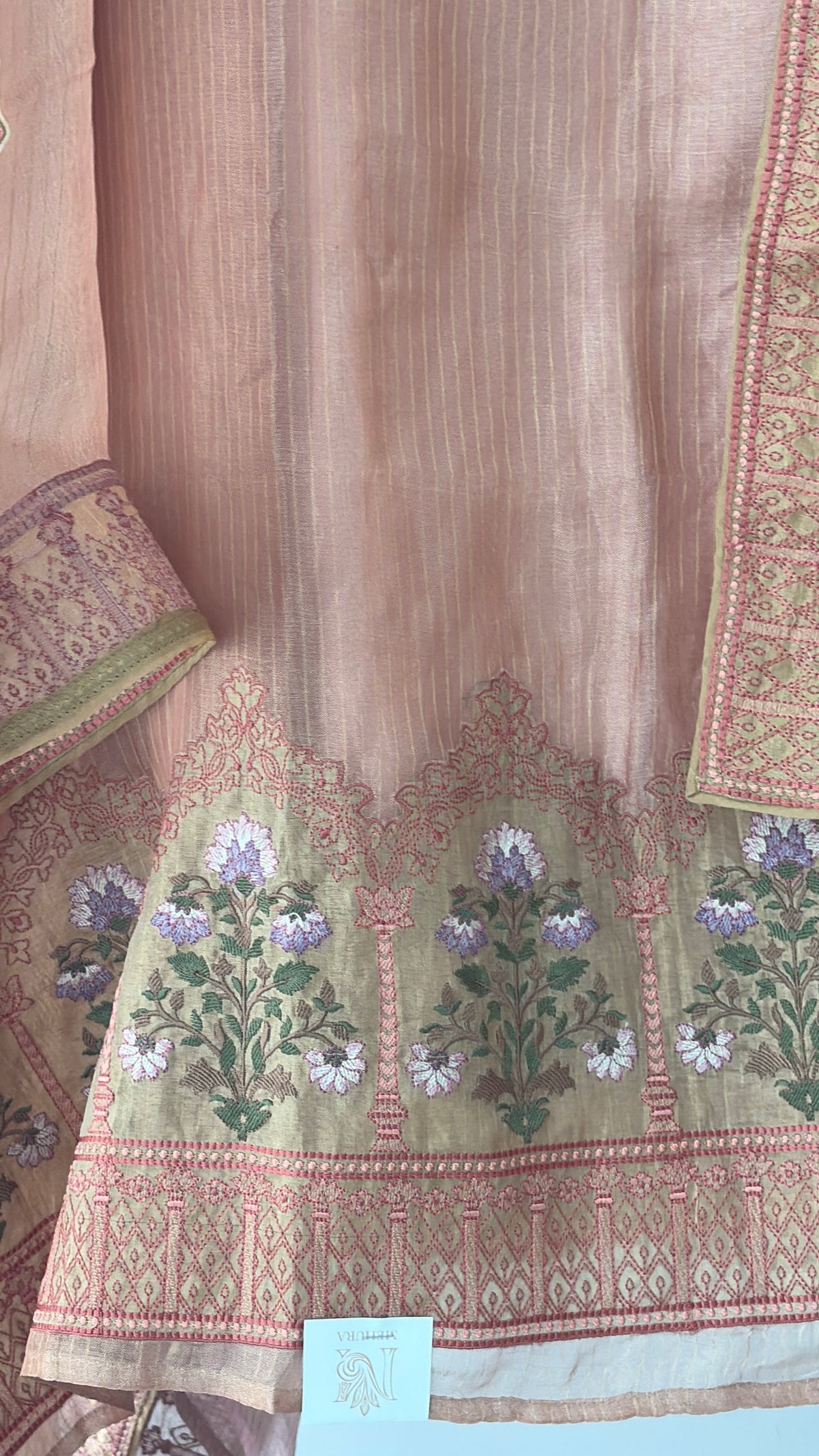 Peach Tissue Embroidered Unstitched Suit