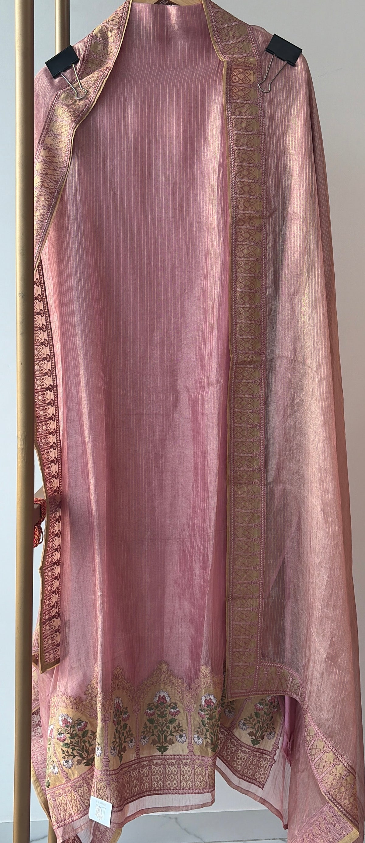 Pink Tissue Embroidered Unstitched Suit