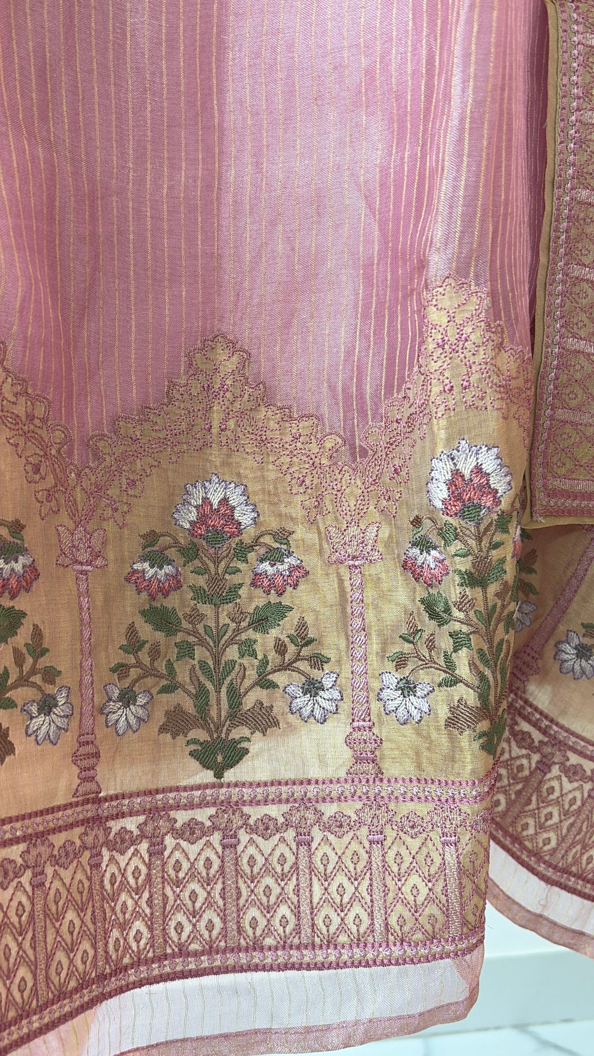 Pink Tissue Embroidered Unstitched Suit
