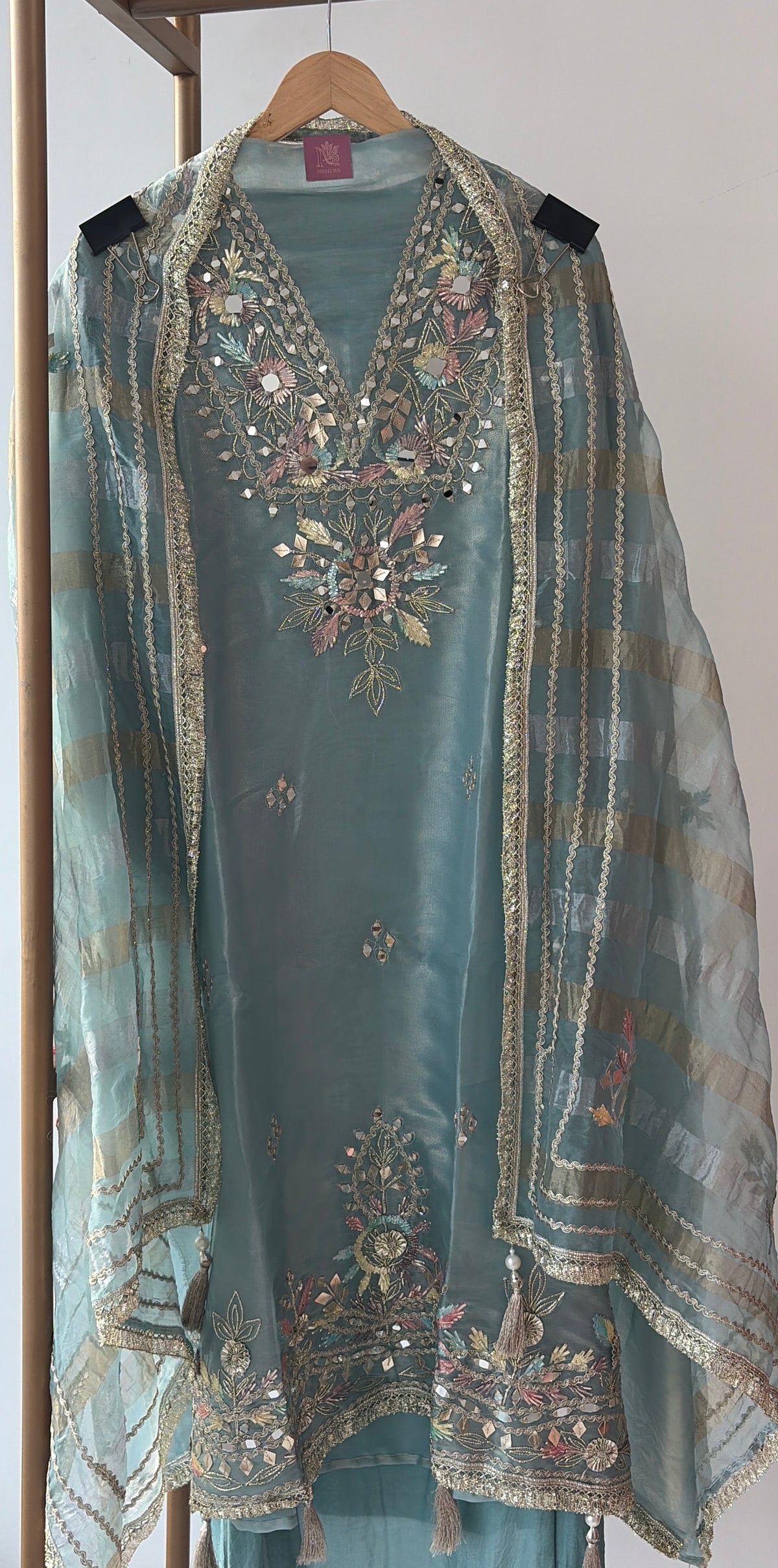 Blue Embellished Semi Stitched Suit