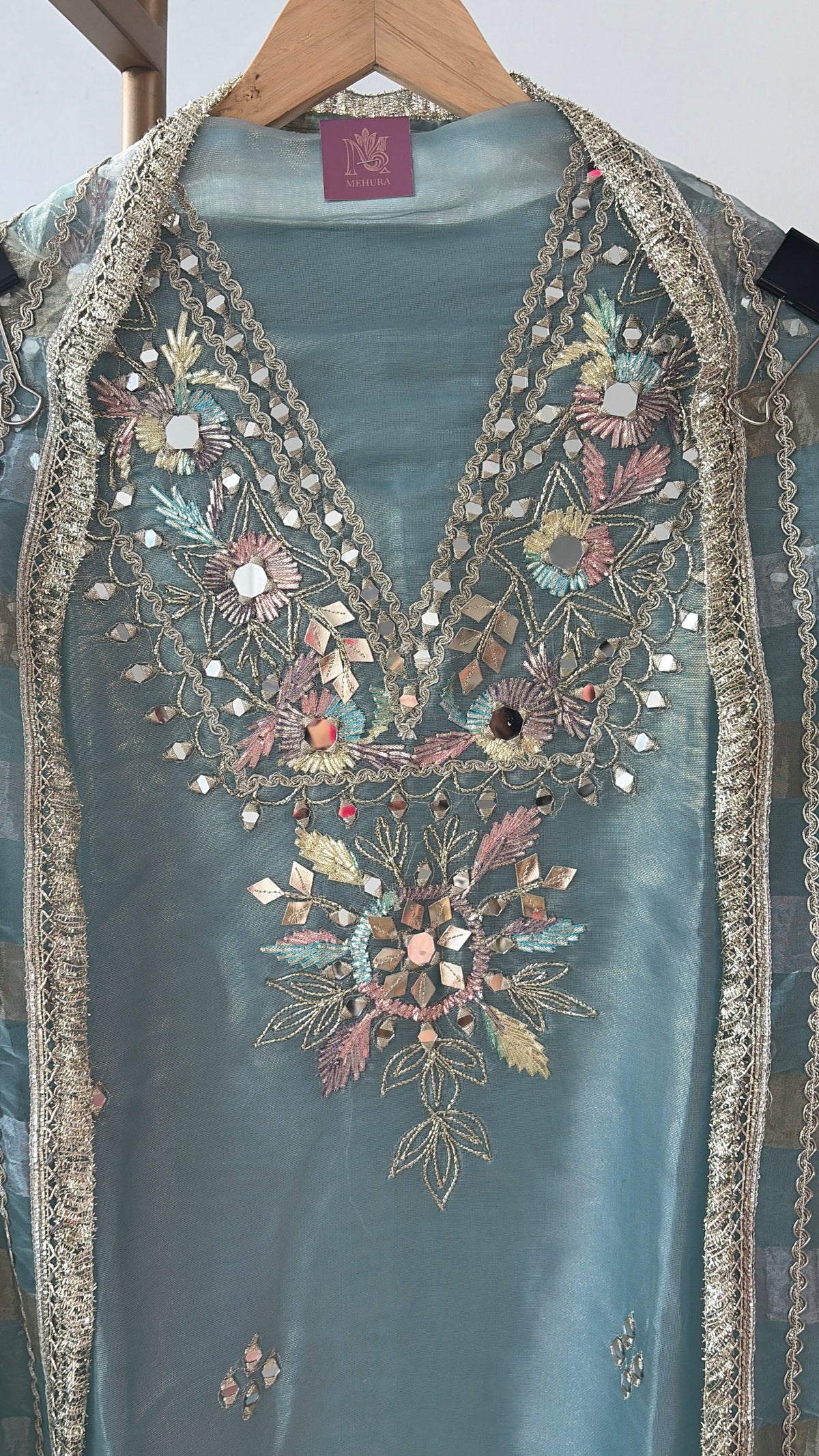 Blue Embellished Semi Stitched Suit