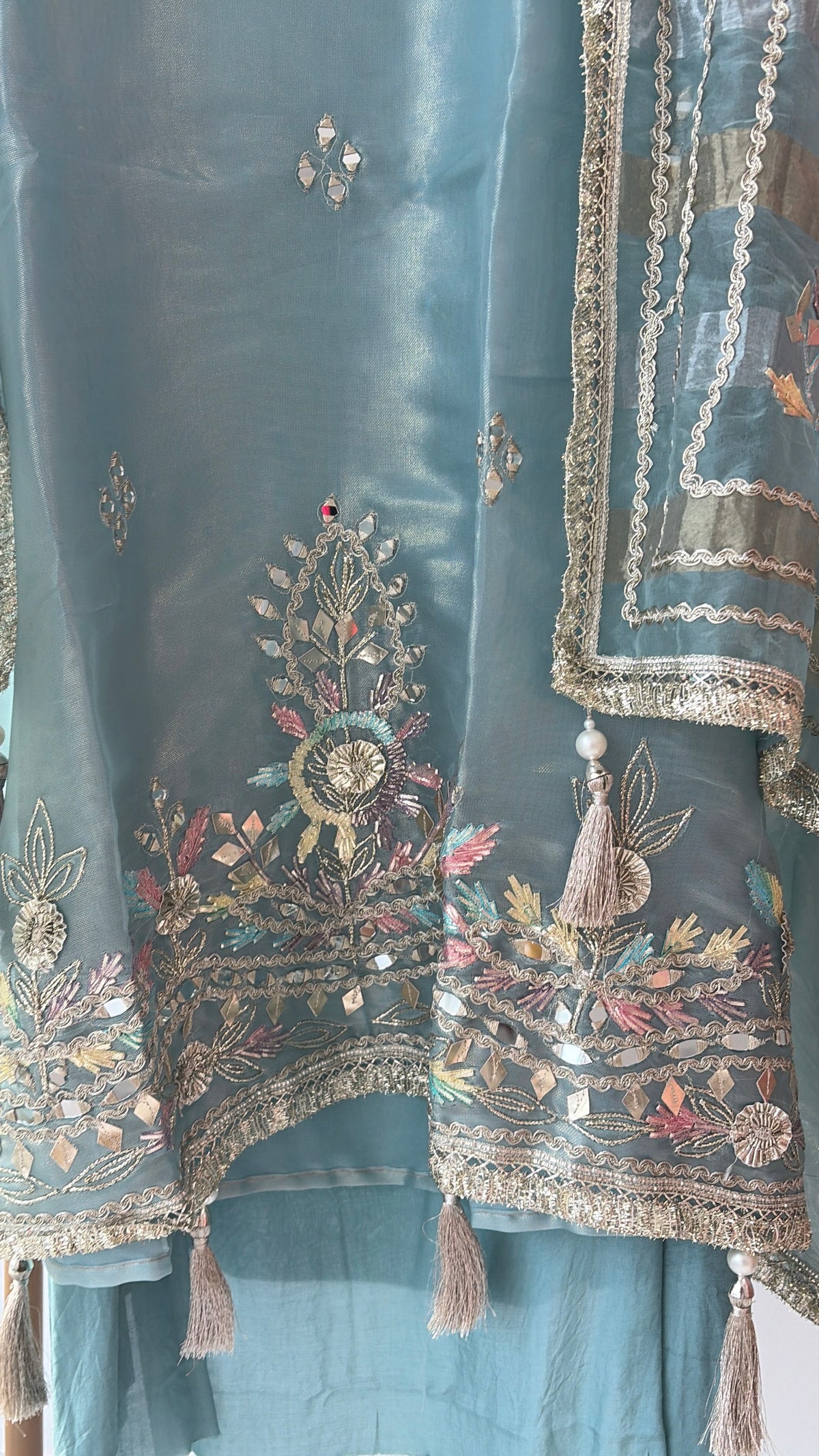 Blue Embellished Semi Stitched Suit