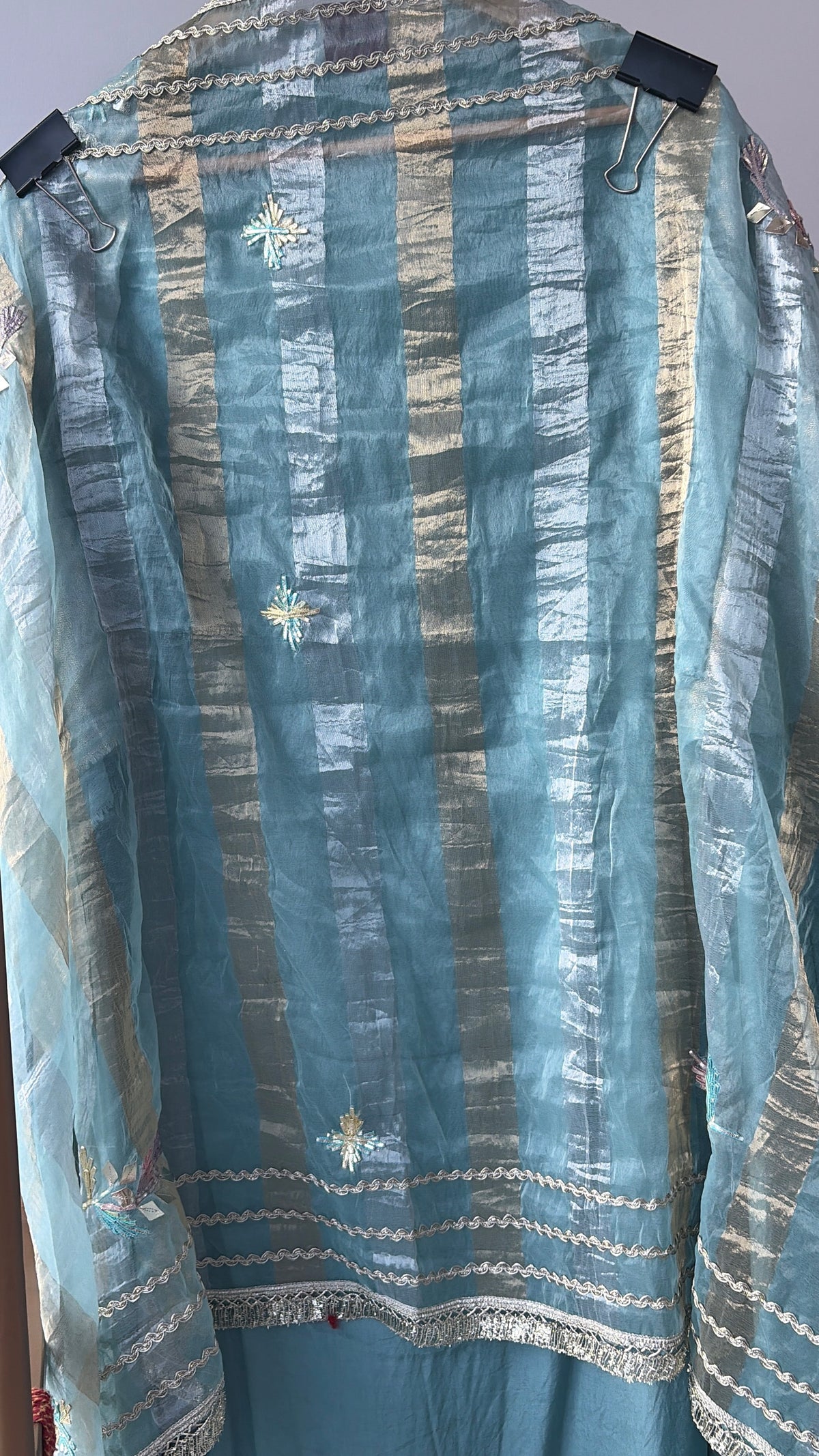 Blue Embellished Semi Stitched Suit
