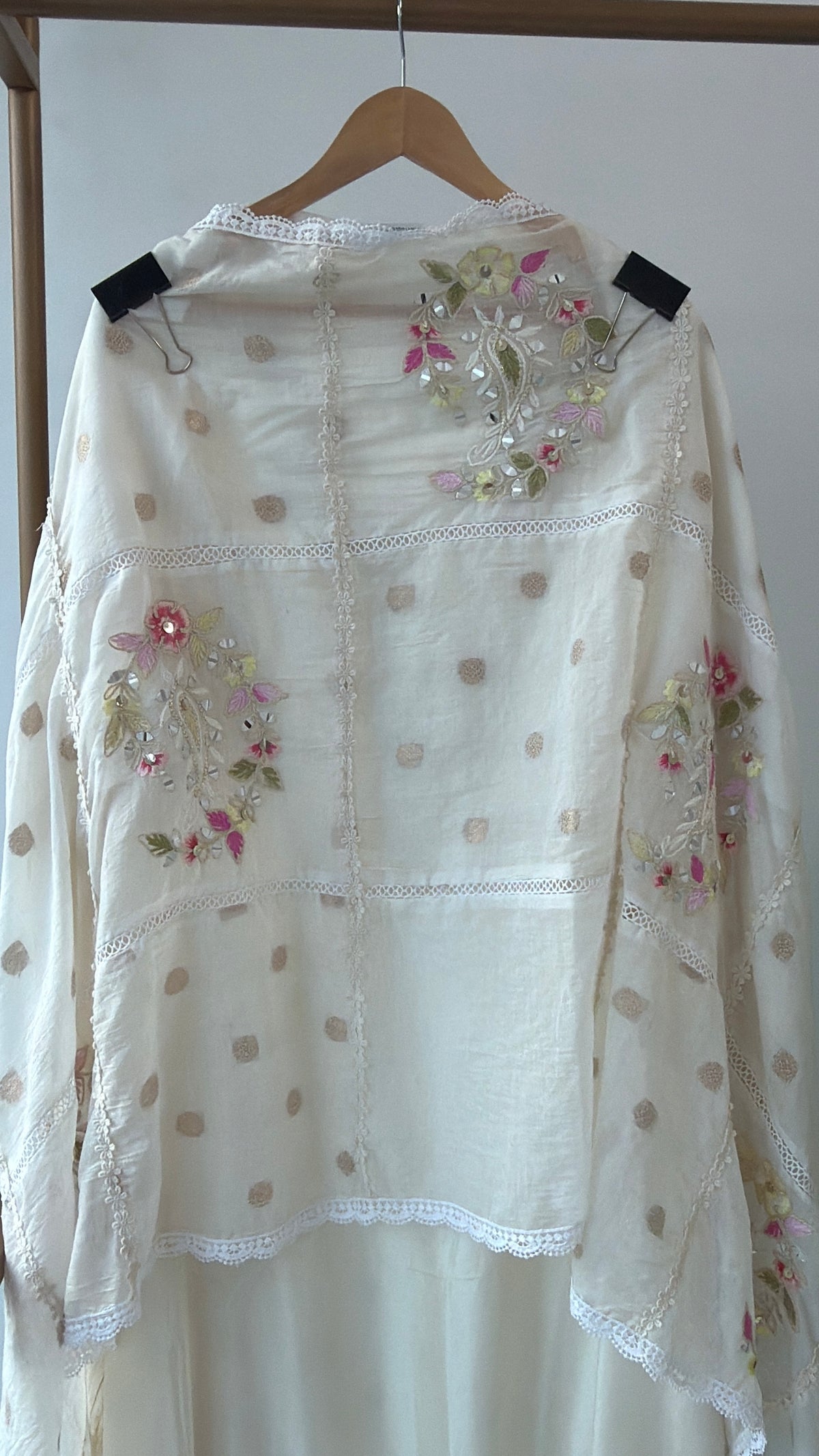 White Mulmul Mirror Work Semi Stitched Suit